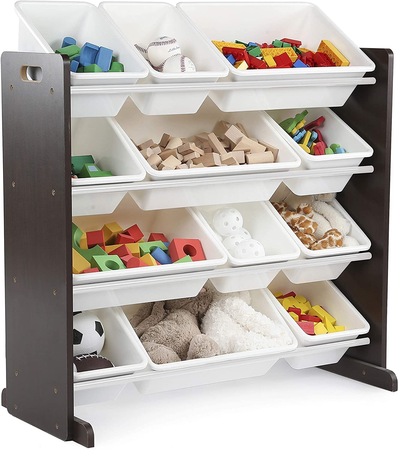 Lennox 12-Bin Espresso Toy Storage Organizer - Kids Room, Playroom & Nursery Organization Solution