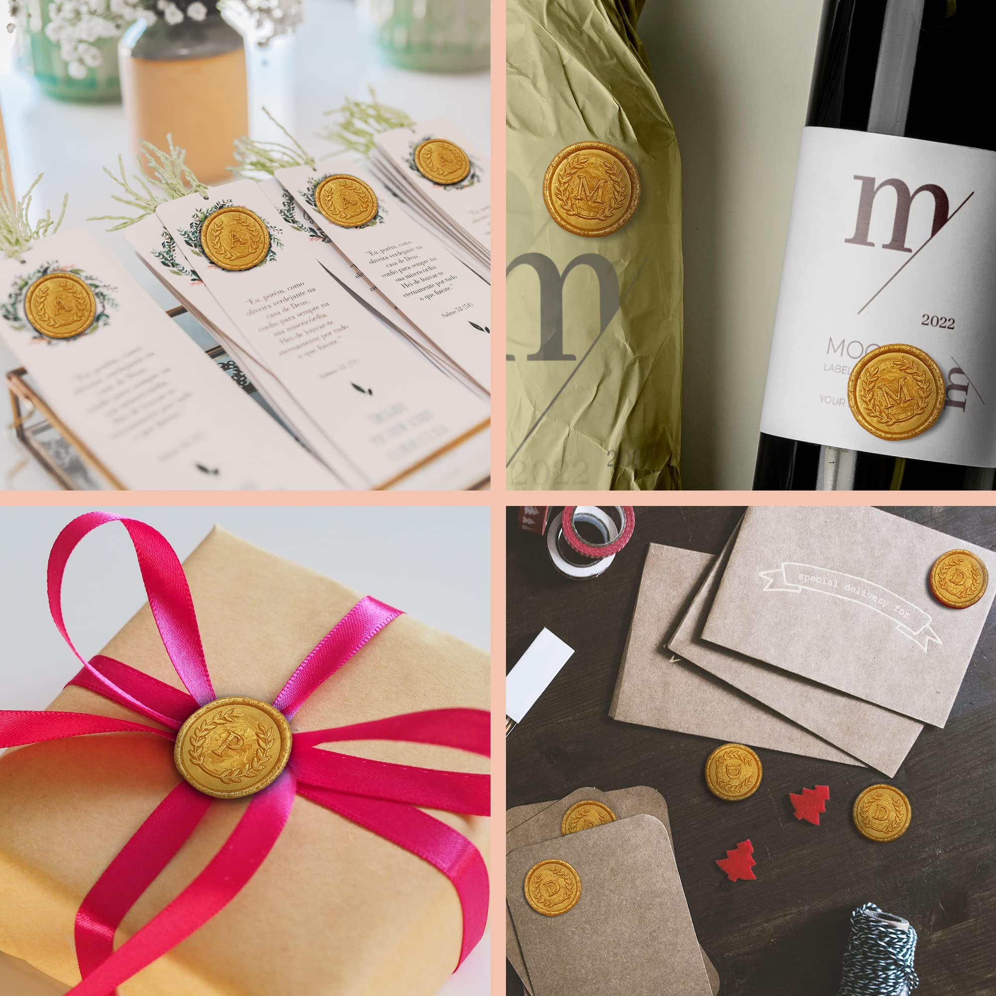 50Pcs Gold Letter M Adhesive Wax Seal Stickers - Handmade Self-Adhesive Wax Seals for Wedding Invitations, Envelopes, Christmas Gifts - No Stamp Needed, Easy Peel & Stick - Perfect for DIY Crafts, Scrapbooking & Elegant Stationery