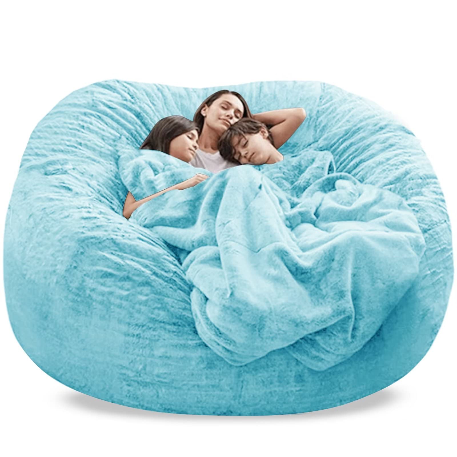 Premium 7ft Sky Blue Faux Fur Bean Bag Chair Cover - Durable & Comfortable Replacement Cover for Large Bean Bag Sofas (No Filler Included) - Perfect for Living Room, Bedroom, Game Room & Dorm Decor