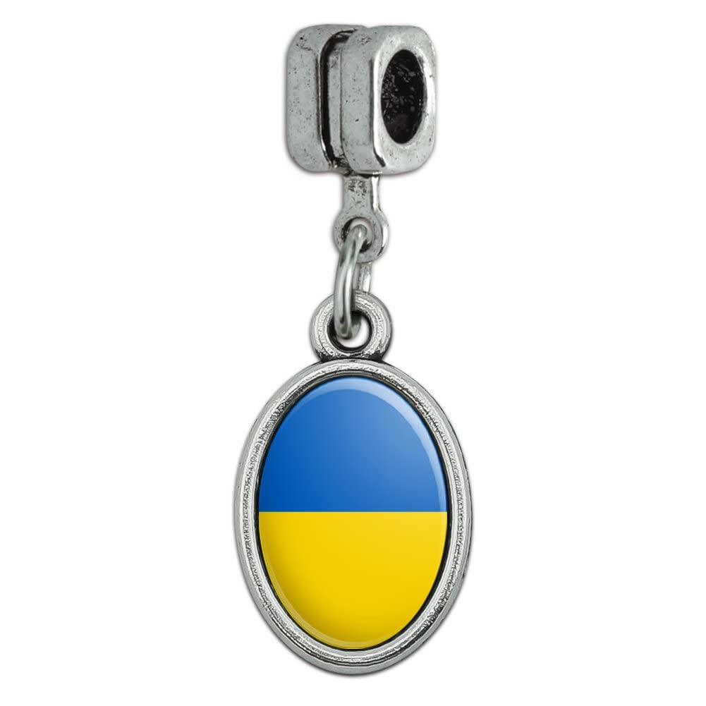 Ukrainian Flag Bracelet - Italian European Style Oval Charm Bead for Men & Women | Patriotic Gift, Travel Accessory, National Pride Jewelry