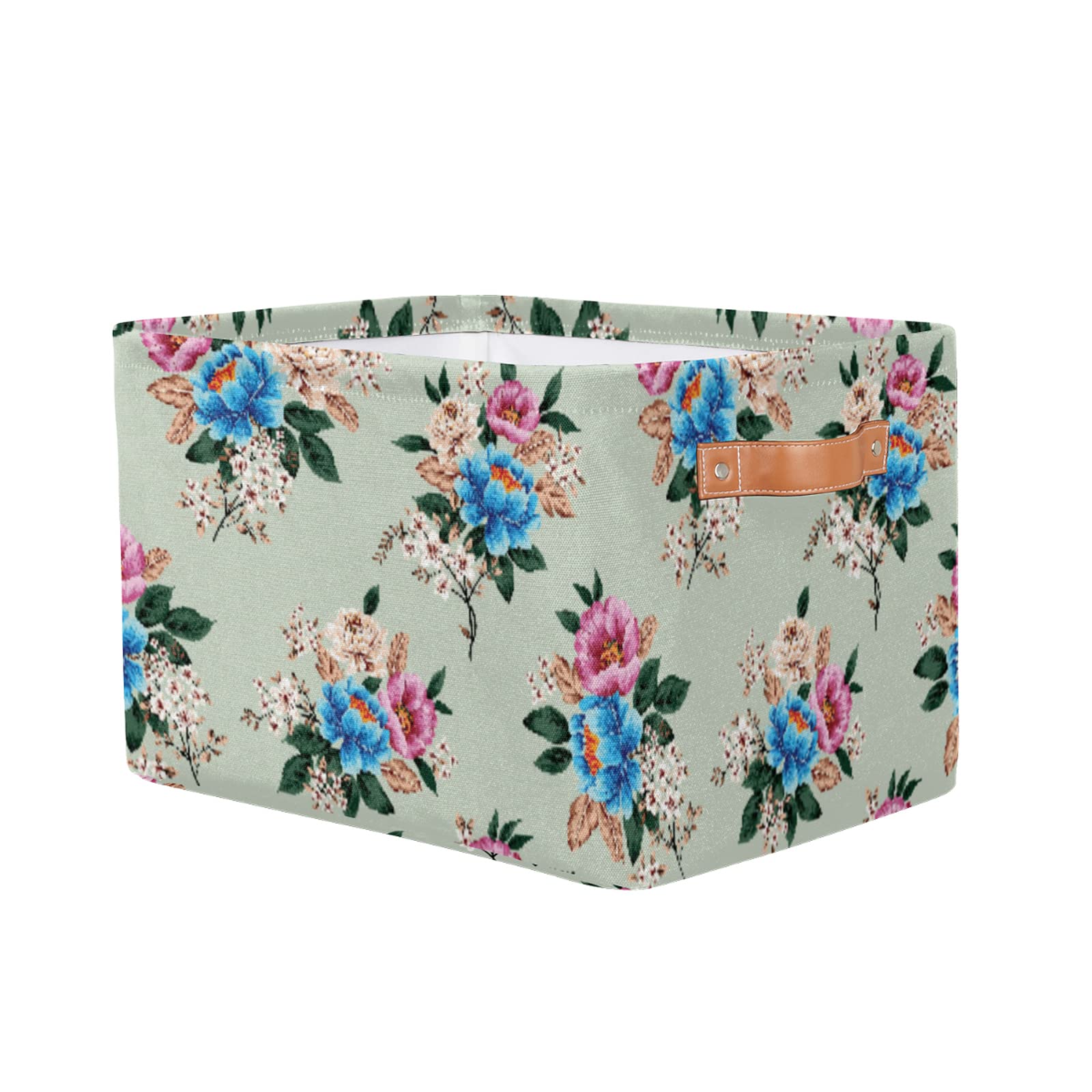 Collapsible Canvas Storage Bins with Handles - Tropical Jungle Floral Pattern Fabric Organizer Box for Toys, Home Shelves & Nursery (1-Pack) | Perfect for Kids' Room Organization, Closet Storage & Home Decor