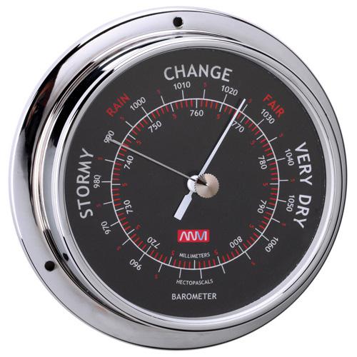 Premium Chrome Plated Brass Barometer with Black Face - 95mm Classic Design for Home, Office & Marine Use | Accurate Weather Forecasting Instrument