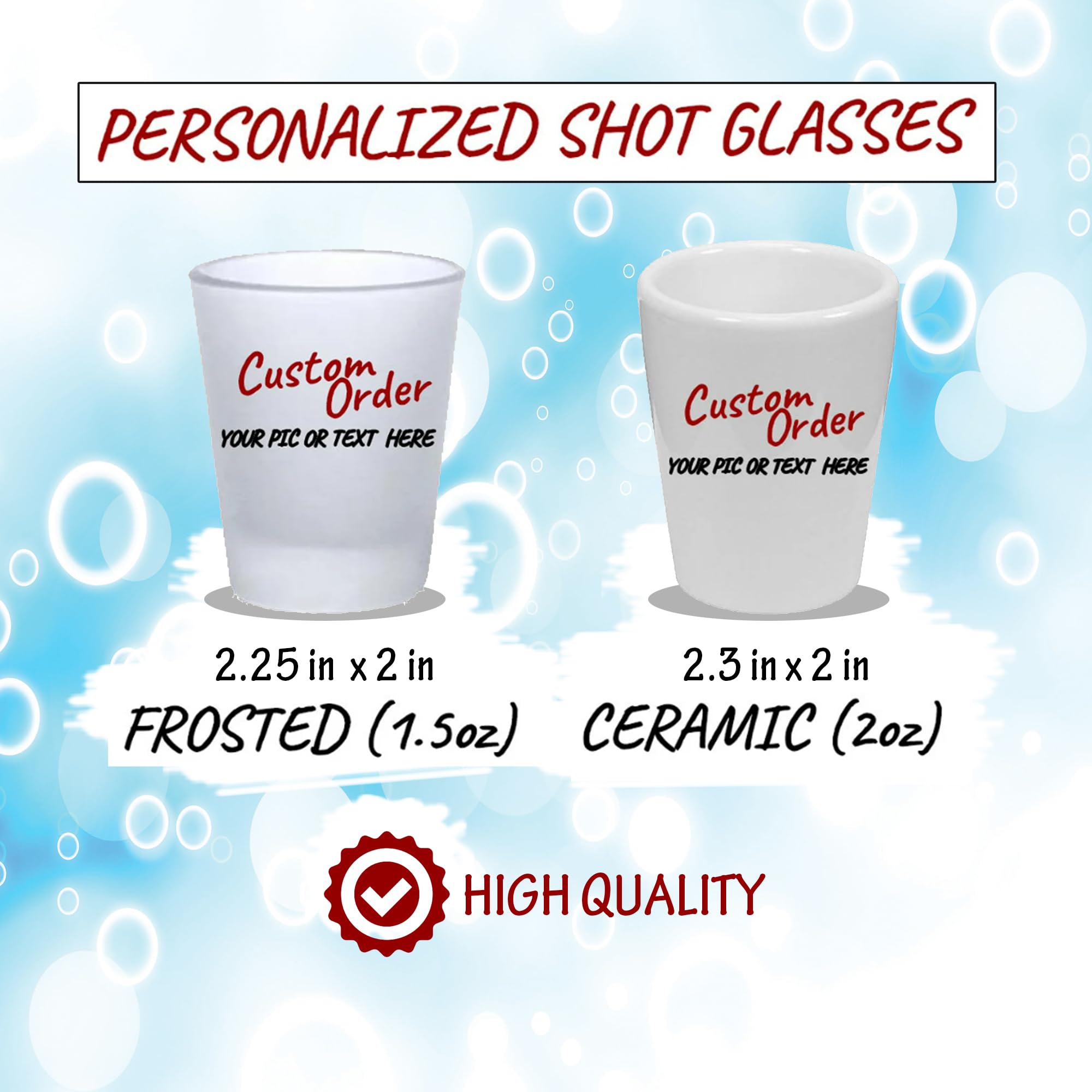 Custom Personalized Photo & Text Shot Glasses - 2oz Ceramic & 1.5oz Frosted Glass Bar Accessories for Whiskey, Tequila, Vodka - Perfect for Parties, Weddings, Bachelor/Bachelorette Events & Home Bars