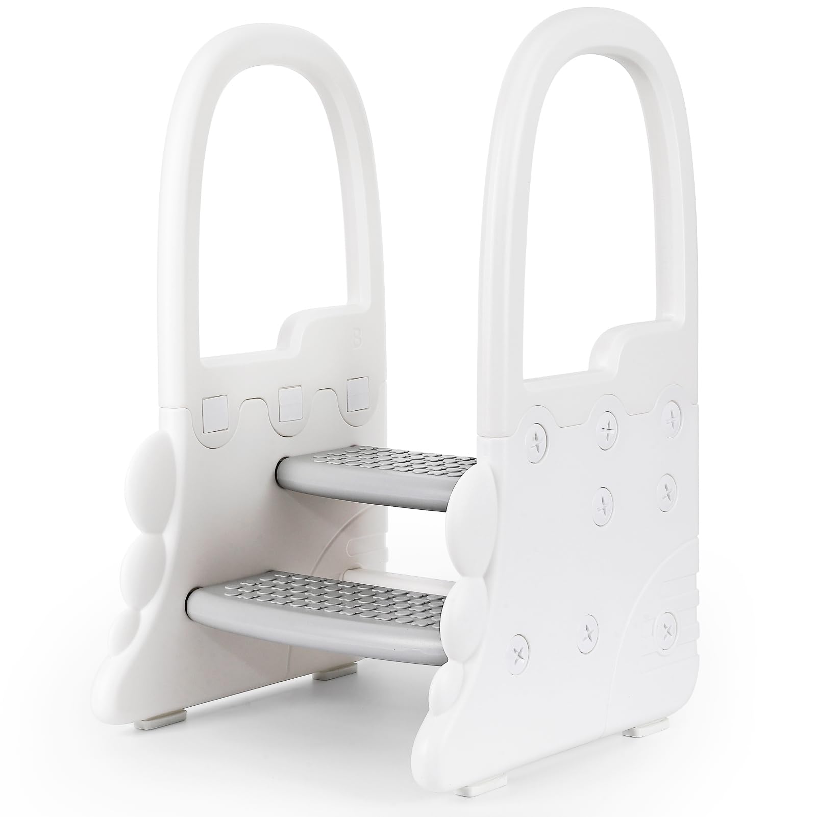 GARVEE 2 Step Stool with Handles for Kids - Anti-Slip Sturdy Toddler Step Stool for Potty Training, Bathroom & Kitchen - Safe Standing Helper for Children (Grey) - Perfect for Toilet Training, Washing Hands & Reaching Countertops