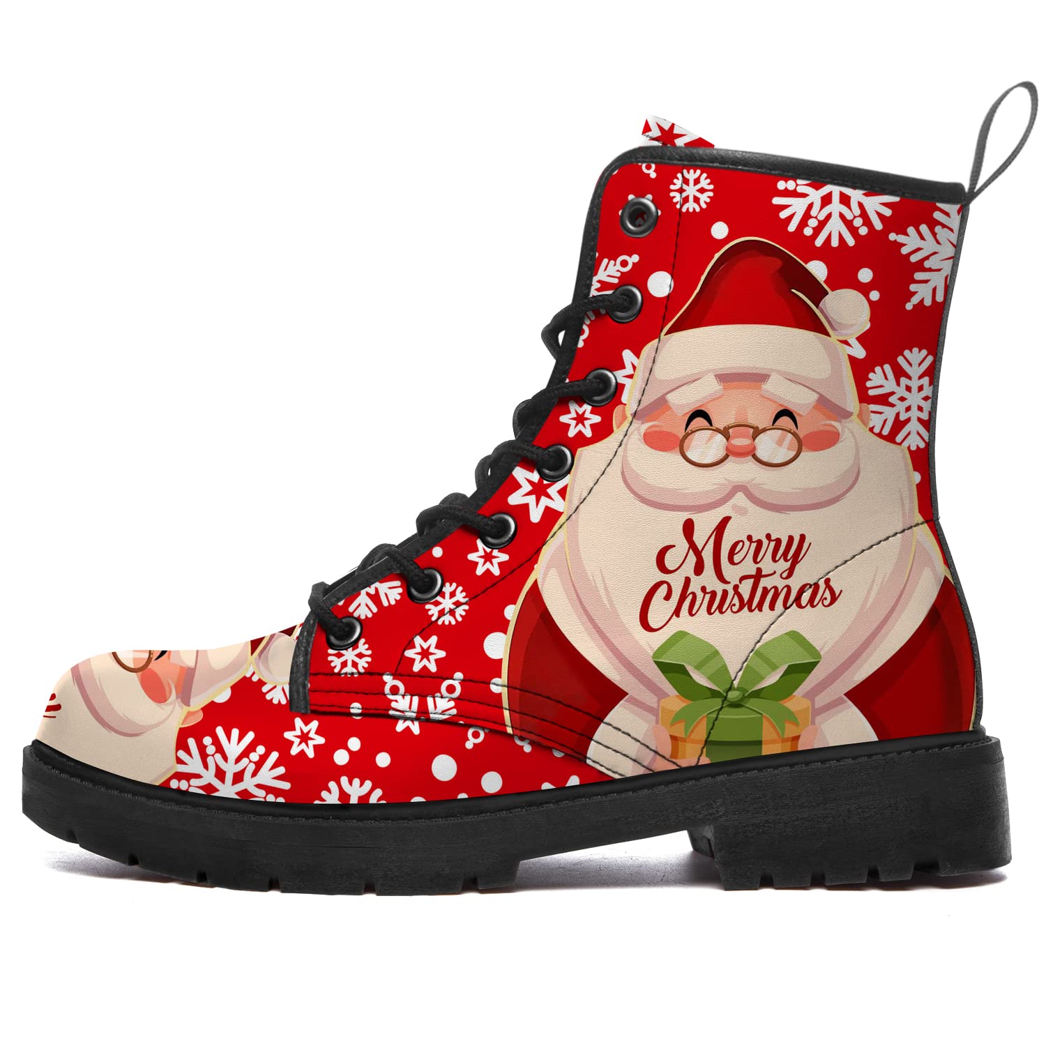 Christmas Combat Boots for Women & Men - Anti-Slip Work Boots with Low Heel - Ankle Booties for Holiday Gifts, Winter Workwear & Outdoor Activities