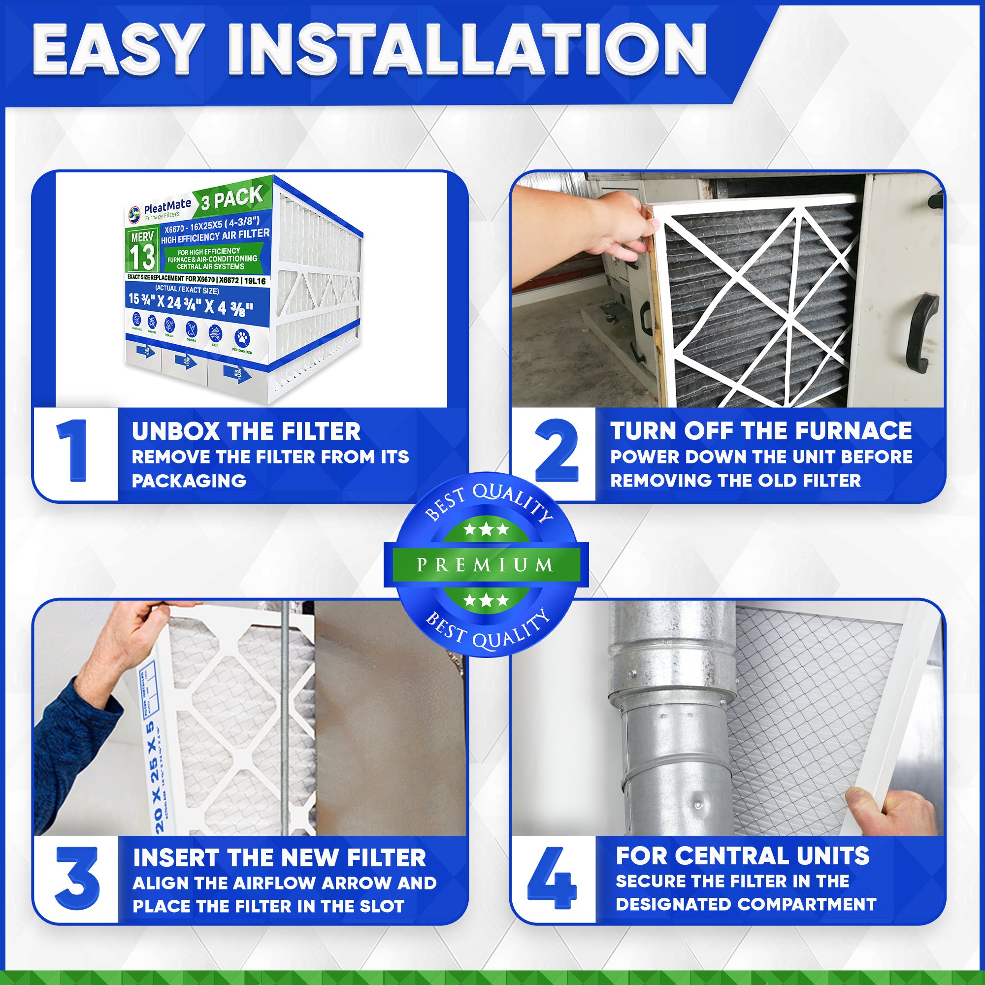 Clean Comfort 16x25 MERV 13 Air Filter (Pack of 3) - 16 x 25 x 4.5 Inch Furnace Filter by FurnaceFilters.ca - Perfect for HVAC Systems, Home Air Purification & Allergy Relief