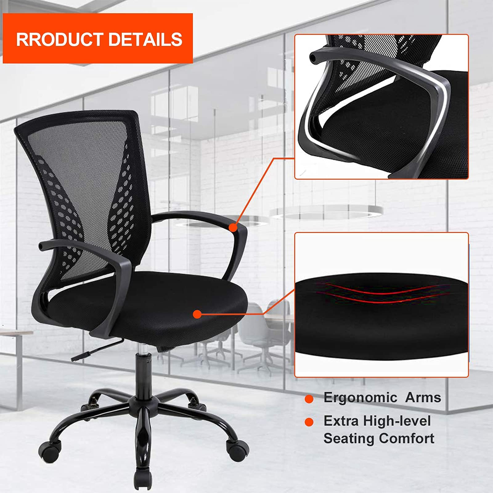 Ergonomic Mesh Office Chair with Lumbar Support - Adjustable Computer Desk Chair for Home, Conference & Meeting Rooms (Black) | Perfect for Long Work Hours, Gaming & Remote Work Setup