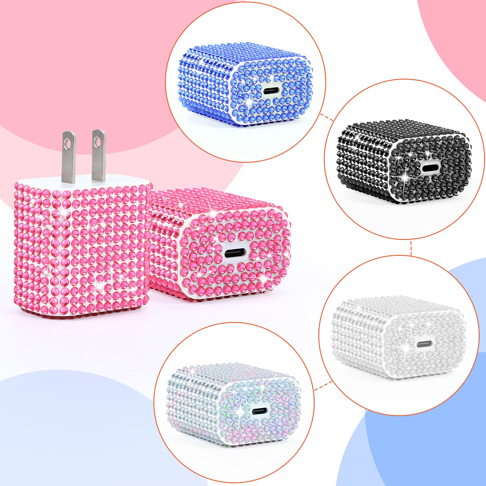 Outus 10PCS Rhinestone Wall Charger Stickers - Bling USB Charger Crystal Decor with Artificial Diamonds - Compatible with iPhone iPad Power Adapter - DIY Bedazzled Phone Accessories for Women - Perfect for Home Office & Gift Giving