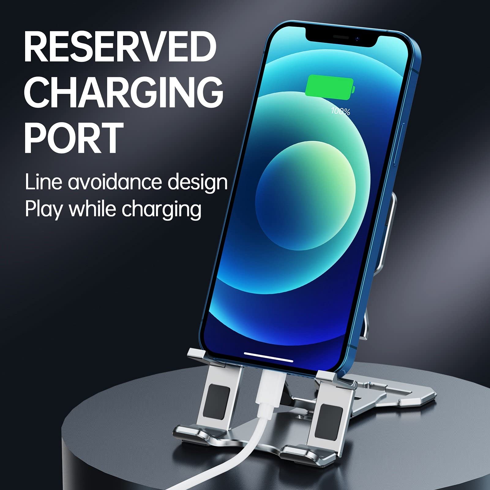 Premium Aluminum Alloy Phone Stand - Ultra Thin Foldable Desktop Cell Phone Holder for Office & Home Use | Universal Phone Stand for Watching Videos, Video Calls & Hands-Free Viewing (Grey)