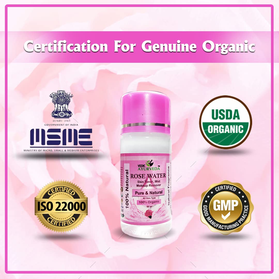 VEDICAYURVEDA Pure Rose Water for Skin Care - Hydrating Face Toner, Brightening & Glowing Skin, Natural Makeup Remover (Pack of 4) | Perfect for Daily Skincare Routine & Post-Makeup Refreshment