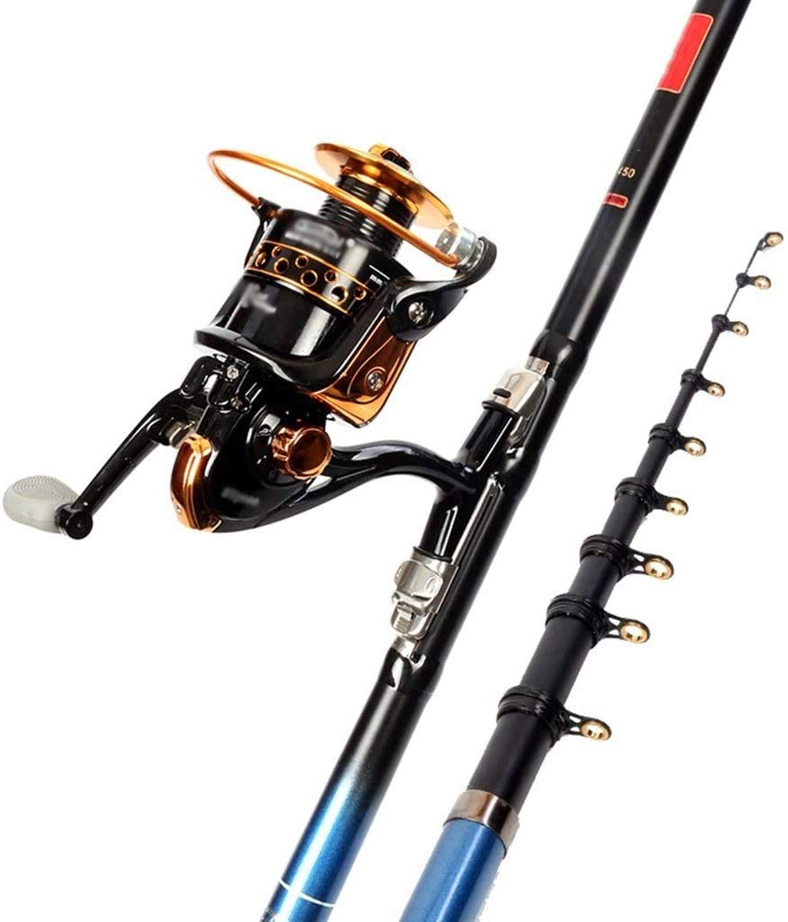 Premium Carbon Fiber Telescopic Fishing Rod and Reel Combo Kit with Tackle Hooks & Carrier Bag - Lightweight Travel Fishing Gear for Saltwater & Freshwater - Perfect for Adults, Camping, Beach & Boat Fishing Adventures