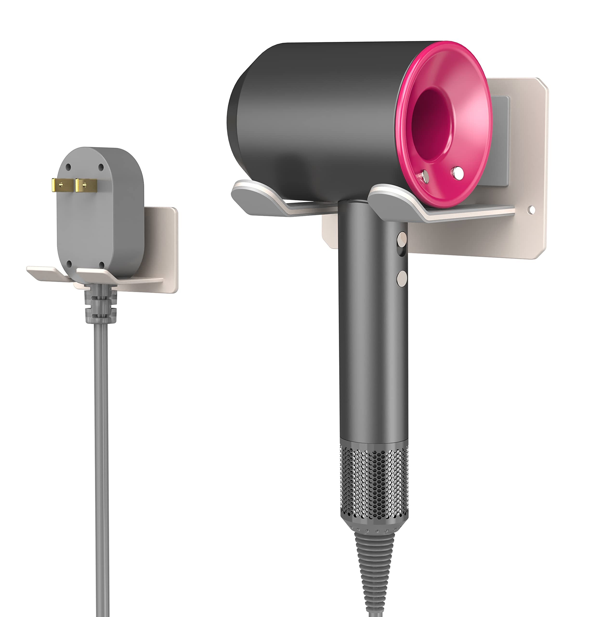 Wall Mount Adhesive Hair Dryer Holder - Dyson Compatible Bathroom Vanity Blow Dryer Organizer (Milk Tea) | Perfect for Small Spaces & Clutter-Free Vanity Organization
