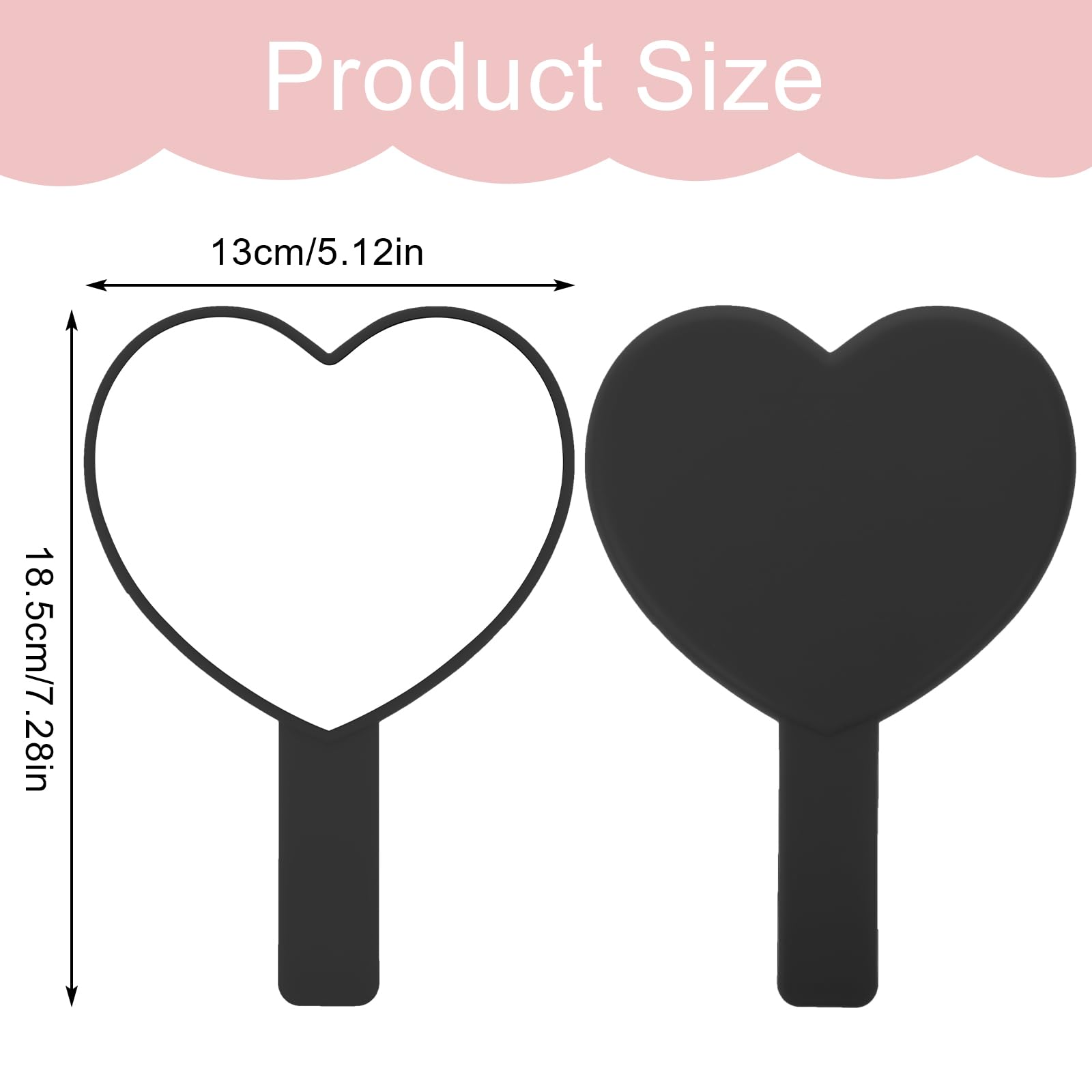Heart-Shaped Travel Handheld Mirror - Portable Makeup Mirror with Handle for Women, Perfect for Travel, Home, and On-the-Go Touchups (Black)