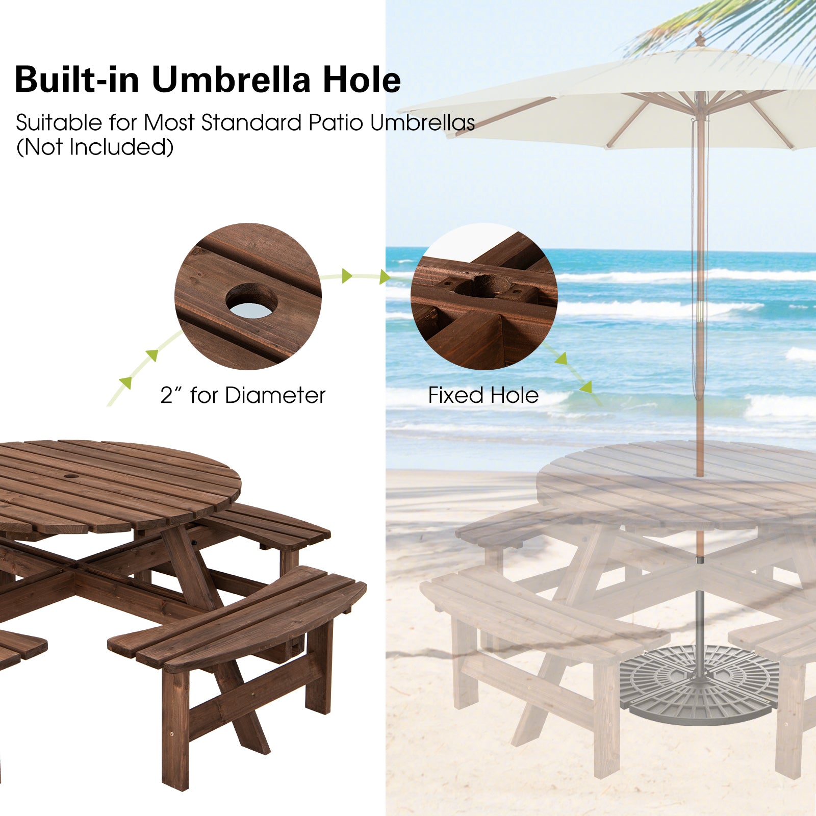 Costway 8-Seat Wooden Picnic Table with Benches Set | Outdoor Dining & Garden Furniture for Backyard, Patio, and Park Gatherings
