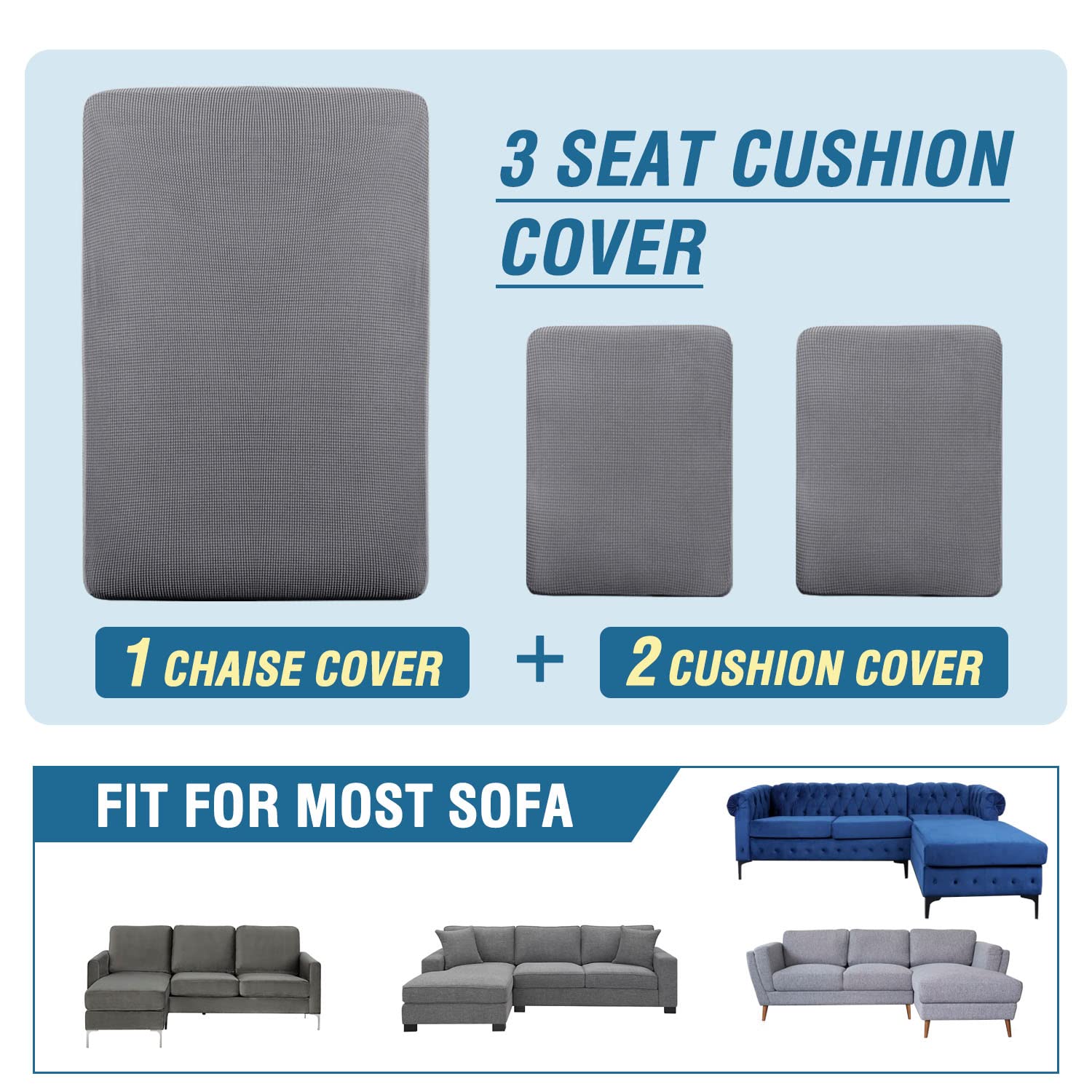 H.VERSAILTEX 3-Piece L-Shaped Sectional Sofa Cover Set - Reversible Left/Right Chaise & Cushion Covers (Dove Gray) - Protects Furniture from Pets, Stains & Wear - Perfect for Living Room, Family Room & Home Theater