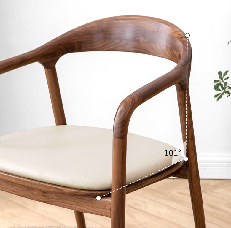 Premium Black Walnut & Ash Solid Wood Dining Chair with Genuine Cowhide Upholstery and Horn Accents - Elegant Farmhouse Style Seating for Dining Room, Kitchen, or Office