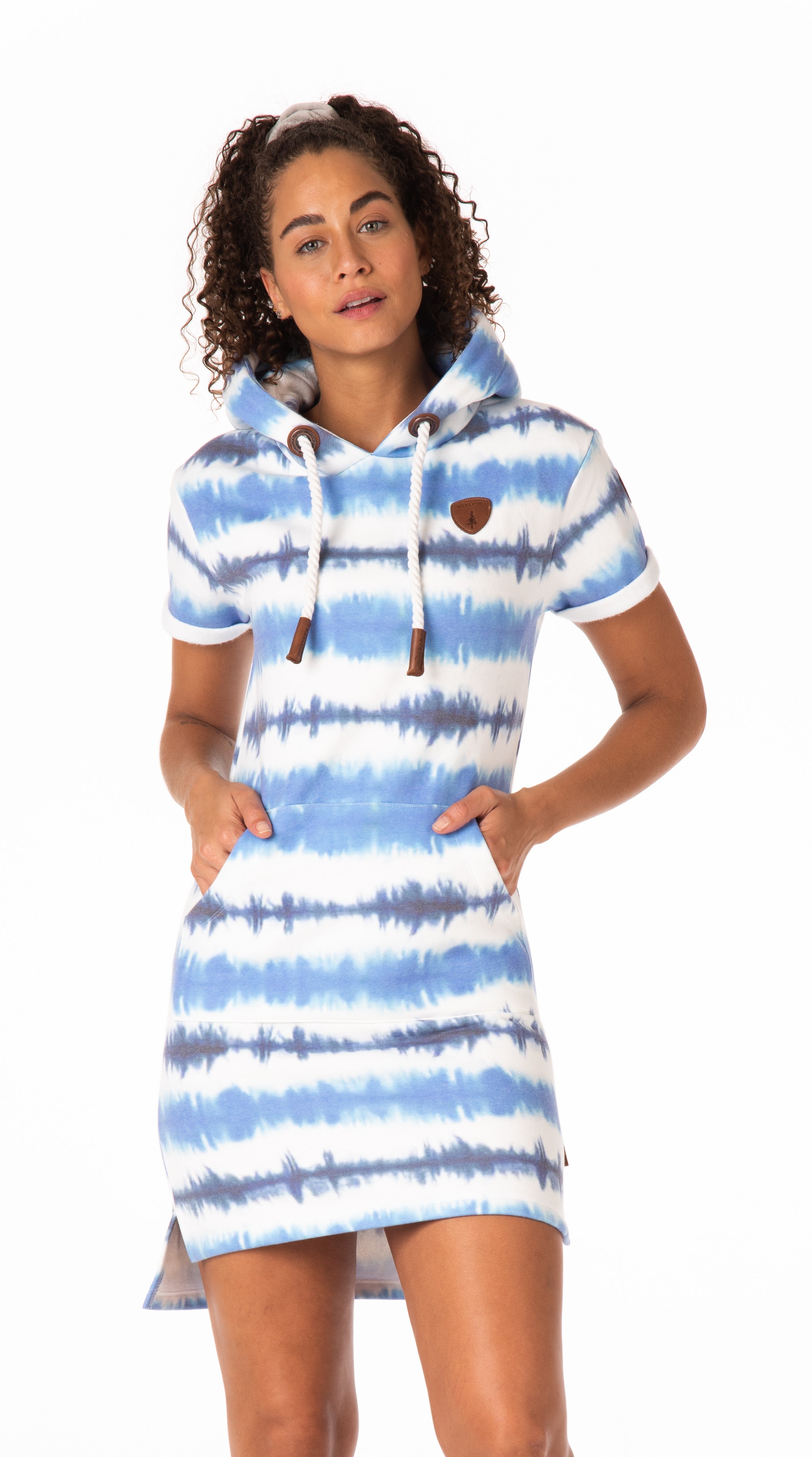 Rebekka Light Indigo/Ink Tie Dye Hoodie Dress for Women - Soft Oversized Sweatshirt Dress with Pockets | Casual Loungewear, Streetwear Fashion, Yoga & Coffee Outings