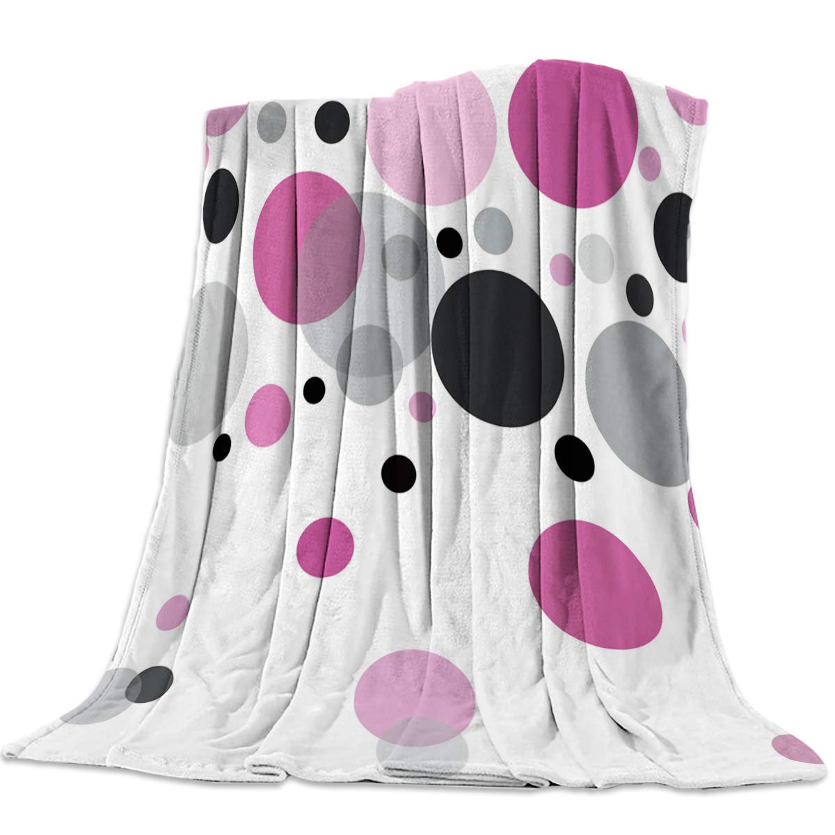 MUSEDAY 50x80 Inch Soft Plush Fleece Throw Blanket - Pink Grey Polka Dots, Lightweight & Cozy for Couch, Bed, Sofa, Travel, Camping, and Outdoor Activities