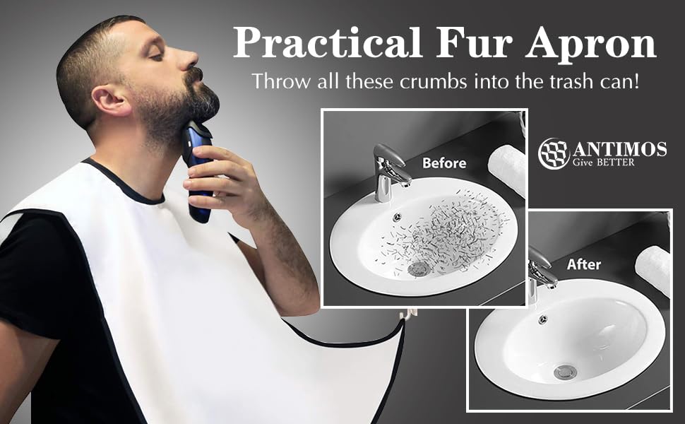 ANTIMOS Beard Apron & Hair Catcher for Men - Waterproof Grooming Bib with 2 Suction Cups - Perfect for Shaving, Trimming & Beard Care at Home