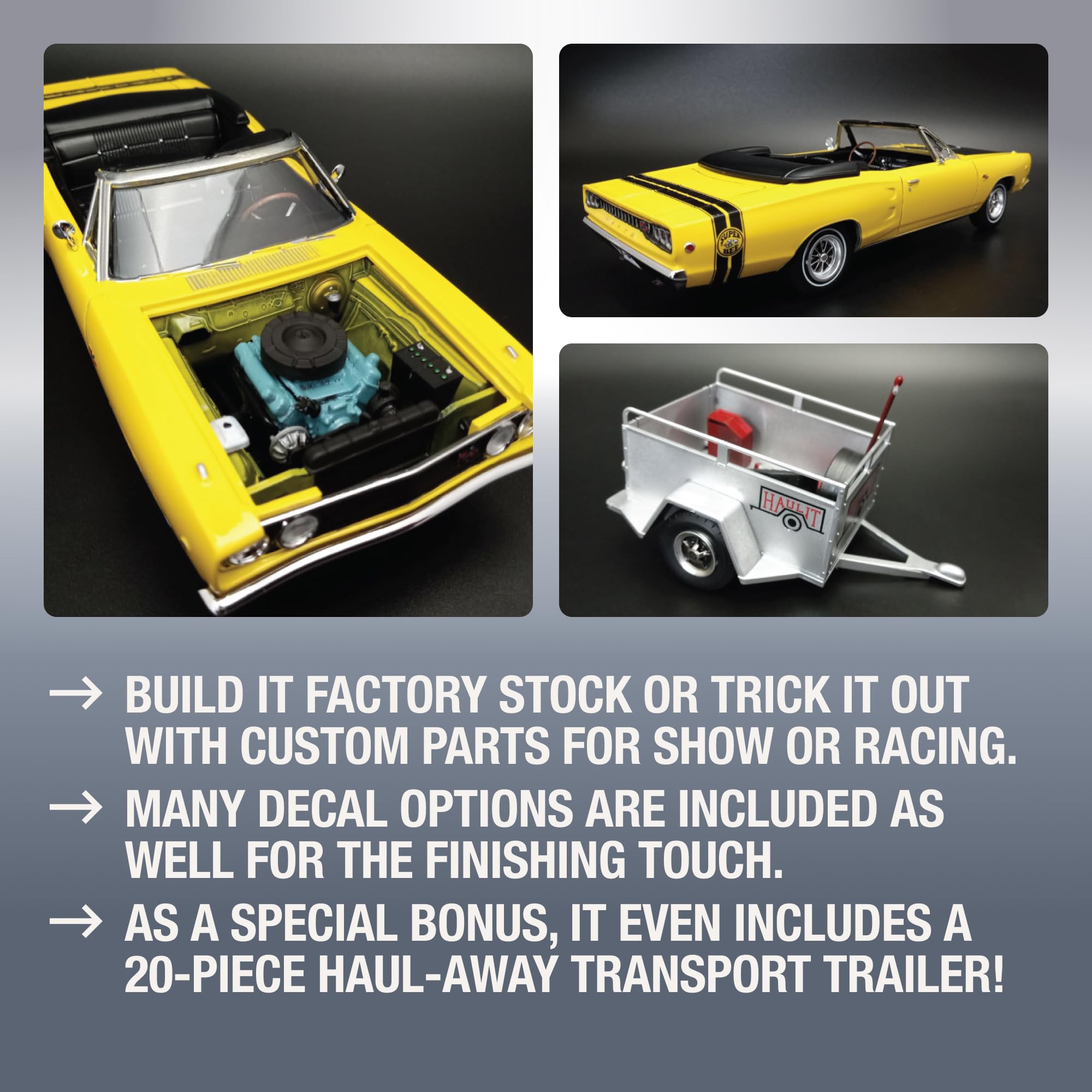 1968 Dodge Coronet Convertible with Trailer 1:25 Scale Model Kit - MPC Classic Car Model for Collectors & Hobbyists - Perfect for Display, Gifts & DIY Projects