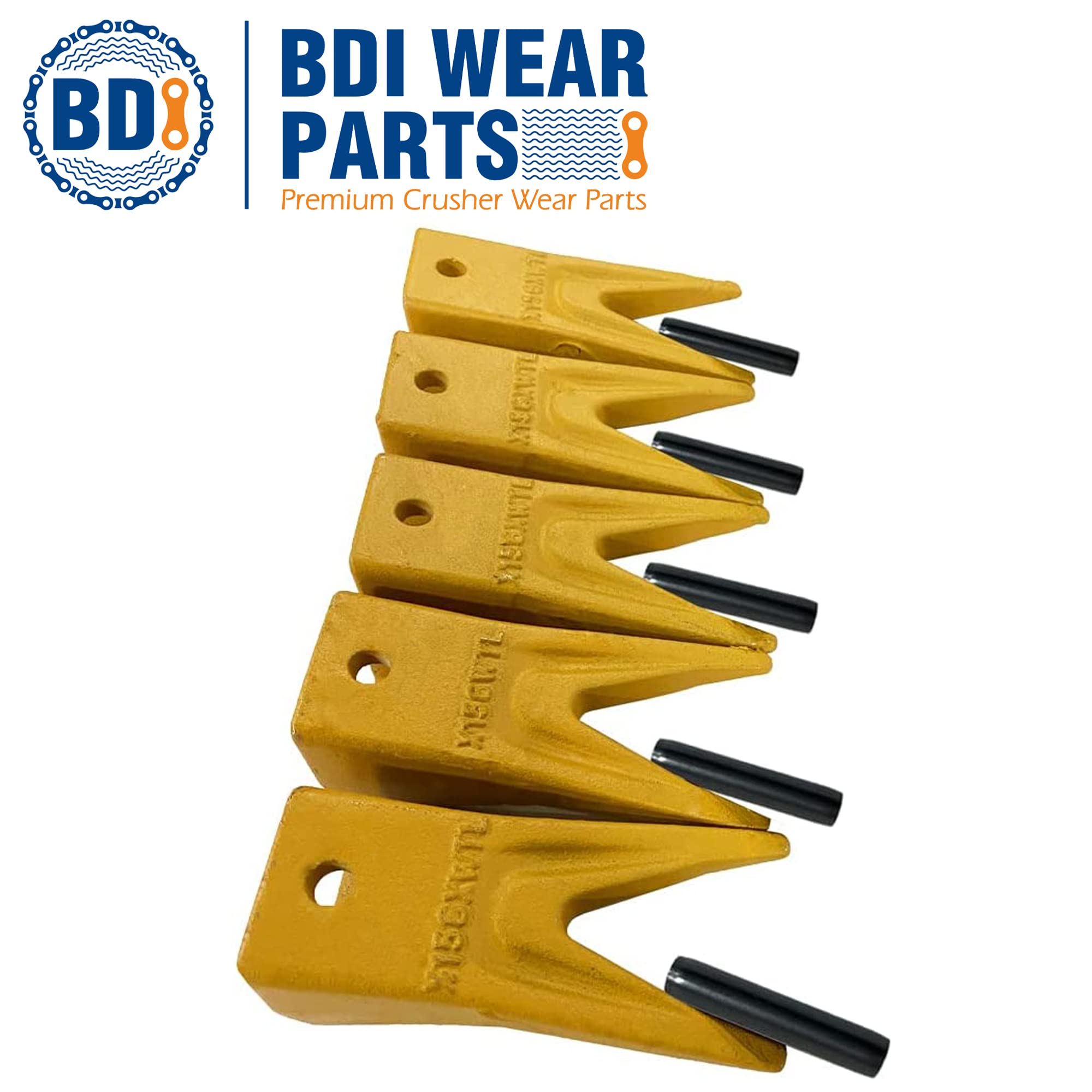 BDI Wear Parts X156WT Twin Tiger Hensley Style Bucket Teeth - 5 Pack with Flex Pins & Weld On Adapter | Heavy Duty Excavator Bucket Teeth for Construction, Mining & Digging Equipment