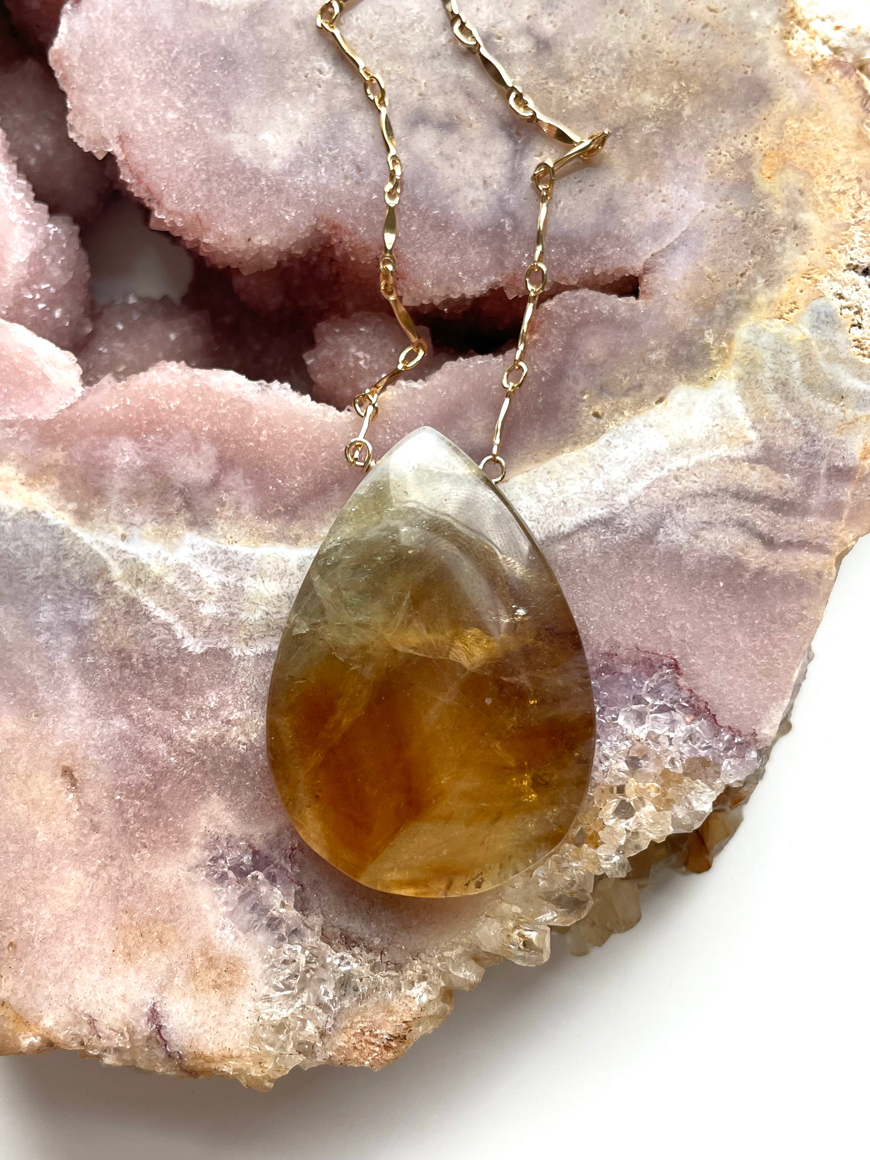 14K Gold Filled Chunky Genuine Yellow Citrine Necklace | Elegant Statement Jewelry for Women | Perfect for Parties, Weddings & Everyday Wear