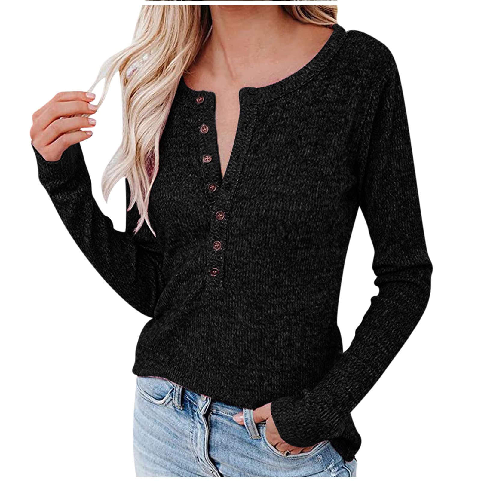 Women's Long Sleeve V-Neck Button Down Shirt - Soft & Comfortable Solid Color Casual Top for Everyday Wear | Office, Date Night, Weekend Outfits