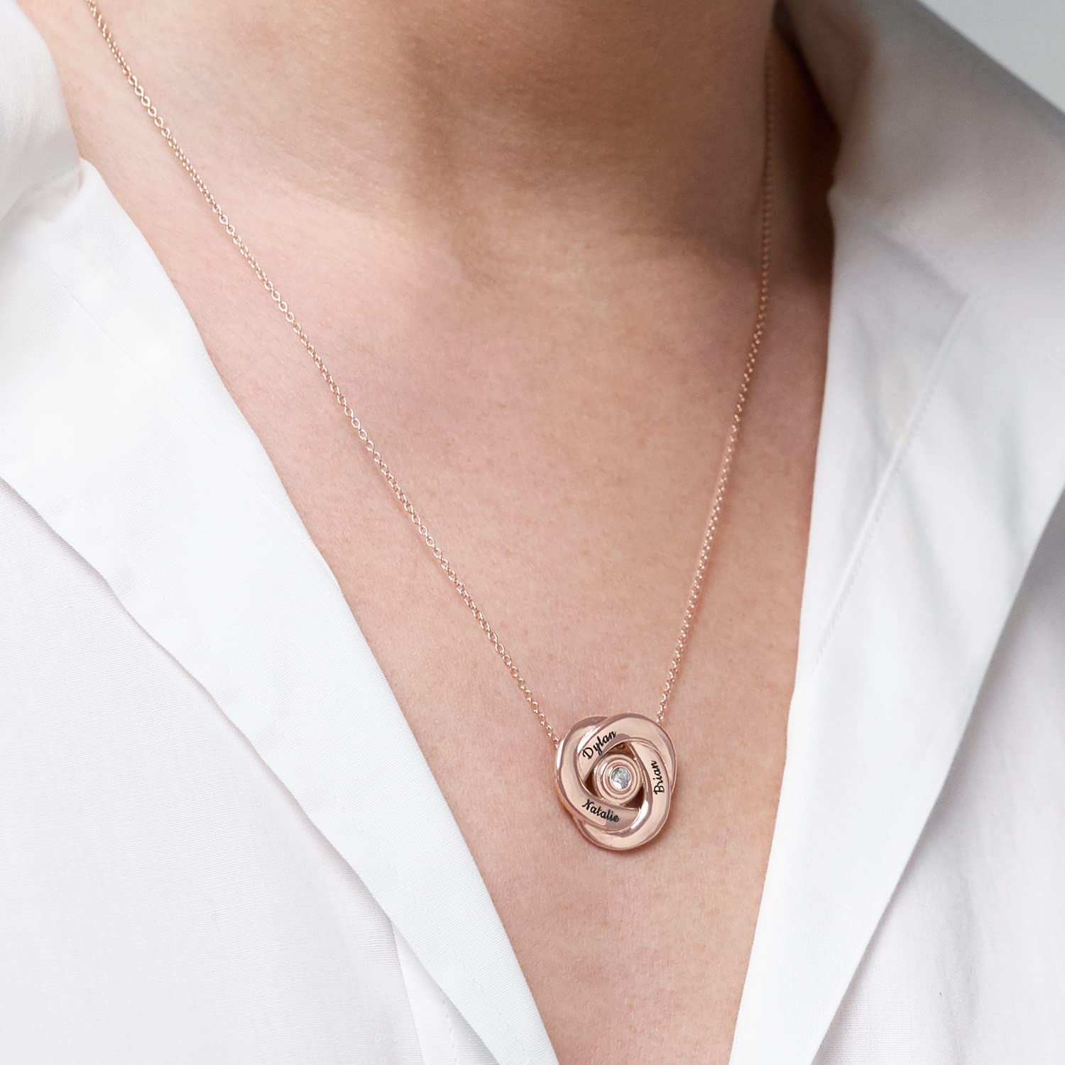 Personalized Love Knot Russian Ring Necklace - Diamond/Sterling Silver, Gold, Rose Gold Options - Custom Jewelry for Women - Perfect Gift for Mother's Day, Birthday, Anniversary - Elegant Necklace for Date Nights, Weddings & Special Occasions