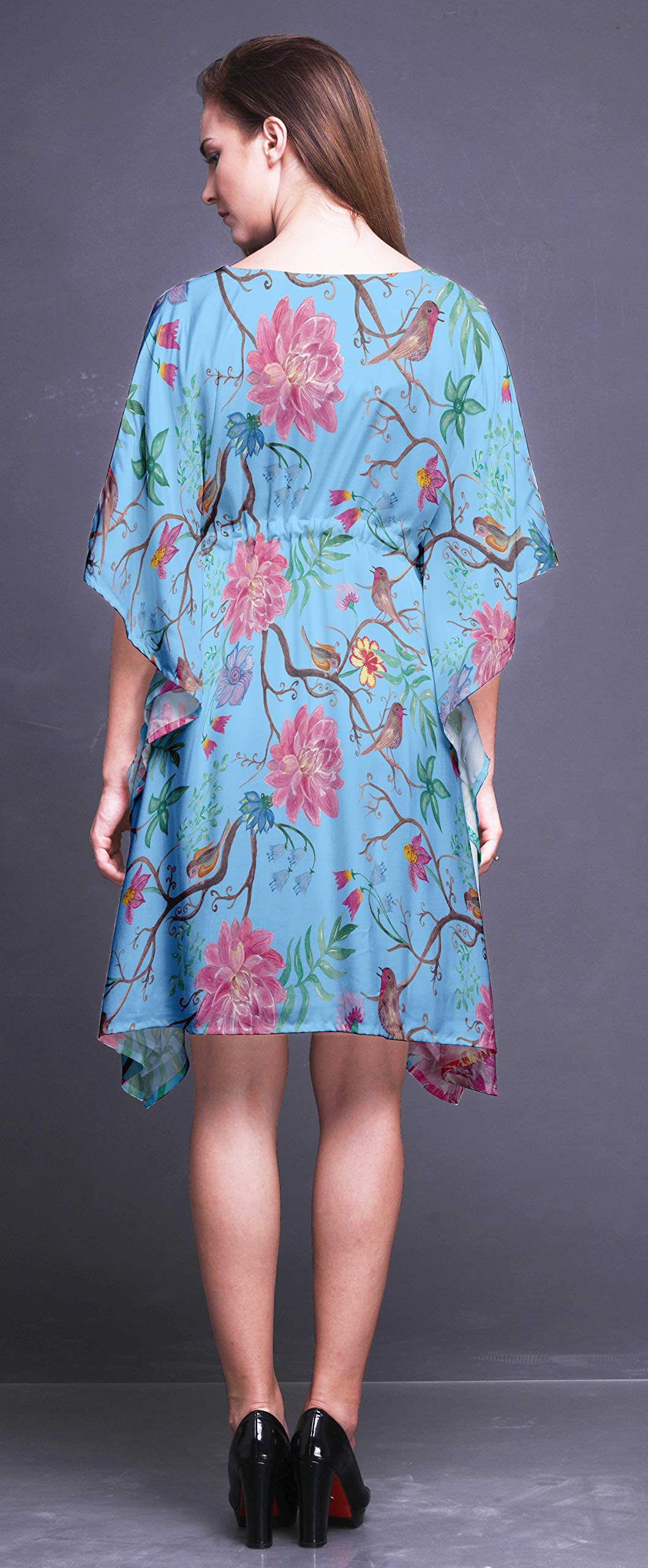 Bimba Women's Short Caftan Midi Dress - Beach Cover Up Swimwear, Summer Boho Kaftan Dress for Poolside, Vacation & Resort Wear