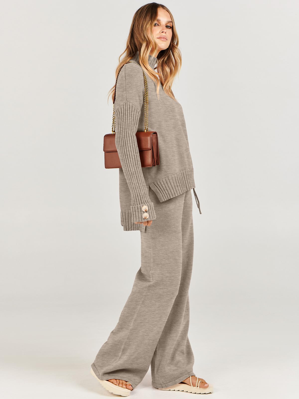 Caracilia Women's 2-Piece Sweater Set - Knit Pullover & Wide Leg Pants Lounge Matching Outfit | 2024 Fall Fashion Travel Clothes | Cozy Homewear, Office Casual & Vacation Outfits