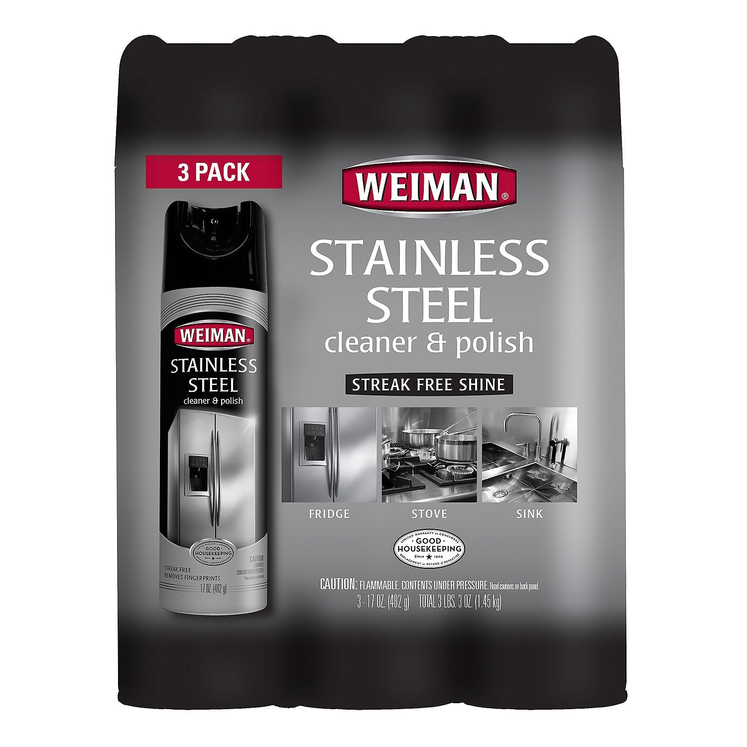 Weiman Stainless Steel Cleaner & Polish - Professional Grade Formula for Shiny, Streak-Free Surfaces - Perfect for Kitchen Appliances, Sinks, and Outdoor Grills