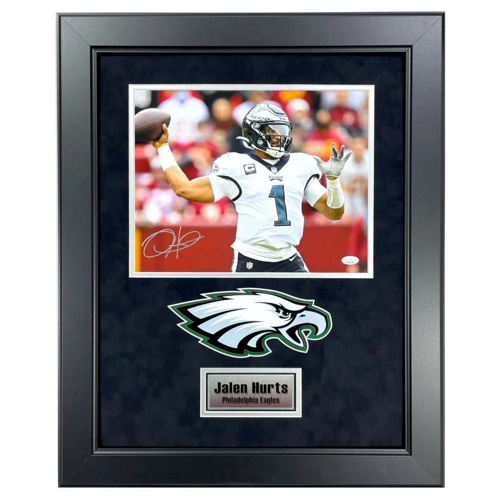 Jalen Hurts Autographed Philadelphia Eagles 11x14 Photo Framed with JSA Certificate - Signed NFL Football Memorabilia for Eagles Fans, Man Cave Decor, Sports Collectibles Gift