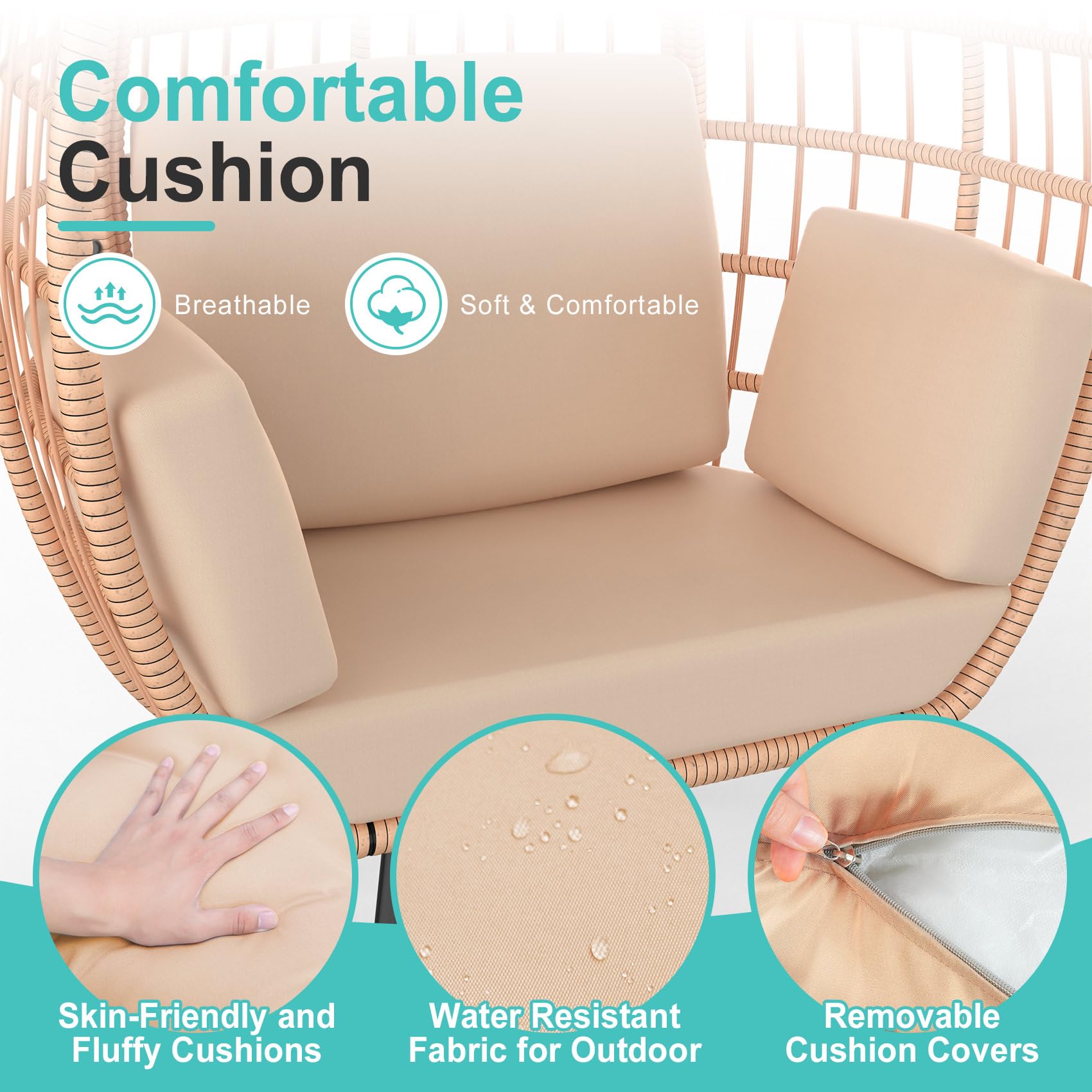 ZENPETIO Oversized Egg Chair - Indoor Outdoor Lounger with 4 UV Resistant Cushions & Storage Bag, All-Weather Wicker Hanging Egg Chair for Patio, Backyard, Living Room - 370lbs Weight Capacity (Brown) | Perfect for Relaxing, Reading & Sunbathing in Your Garden or Balcony