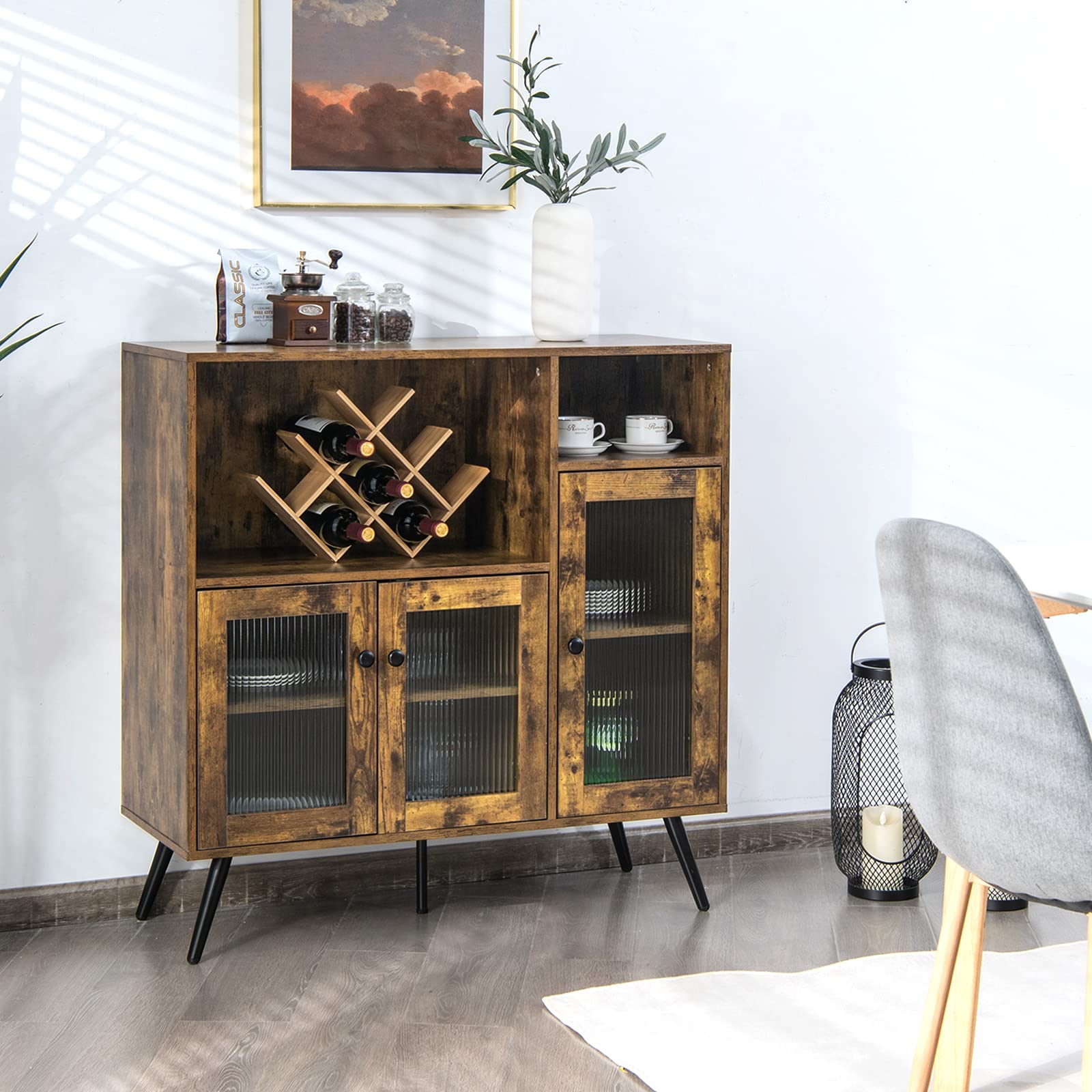 **Farmhouse Wood Sideboard Buffet Cabinet with Adjustable Shelves & Anti-Tip Device - Kitchen Storage, Coffee Bar Console Table for Living Room, Dining Room, Entryway - Perfect for Farmhouse Decor & Small Space Organization**