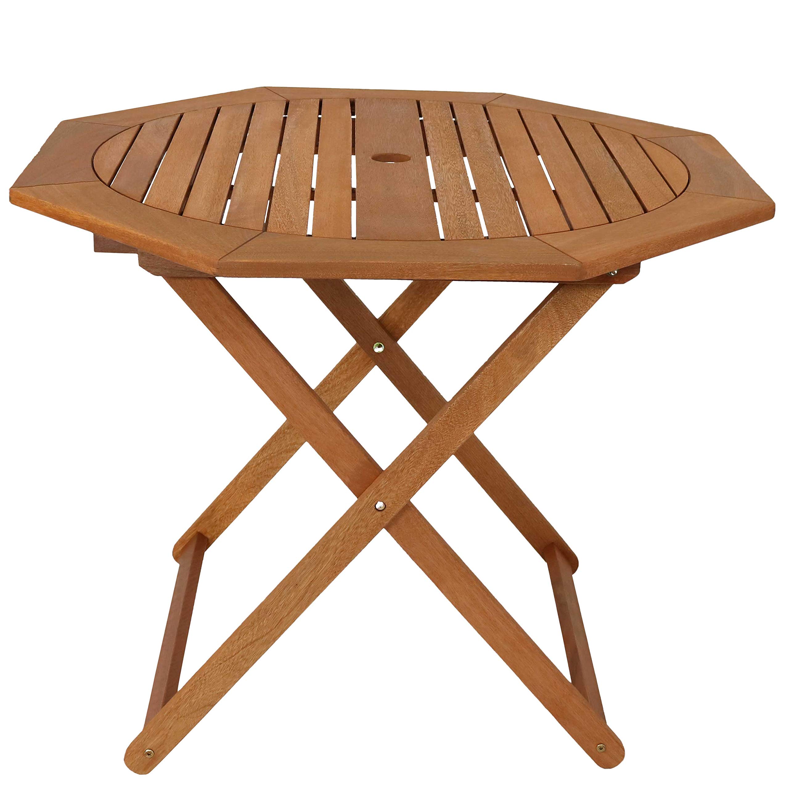 Sunnydaze Meranti Wood Octagon Outdoor Folding Patio Table - Teak Oil Finish - Perfect for Backyard, Garden, Poolside & Patio Dining