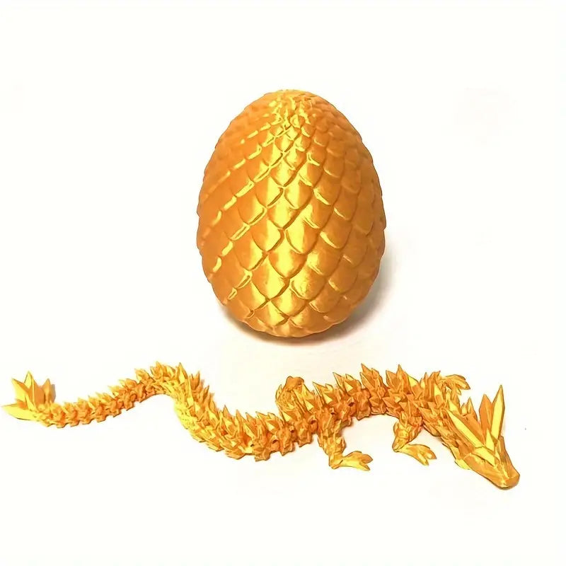 3D Printed Large Dragon & Egg Statue - Gold Finish Home Decor for Fantasy Lovers, Perfect for Shelf Display, Gift for Collectors and Gamers
