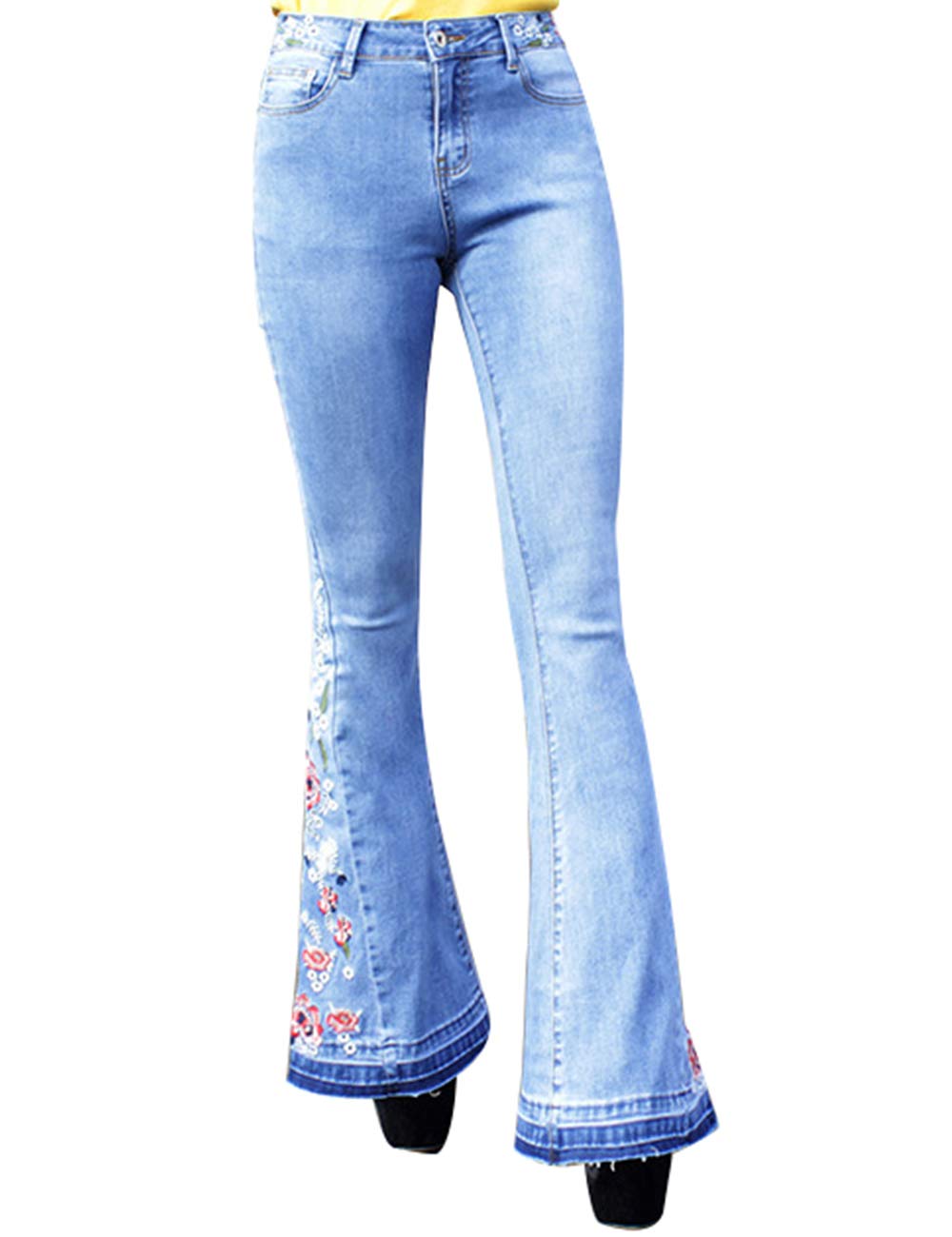 Women's Embroidered Bell Bottom Jeans - Stretchy Flared Wide Leg Denim Pants for Casual & Boho Style | Perfect for Music Festivals, Date Nights & 70s Retro Outfits