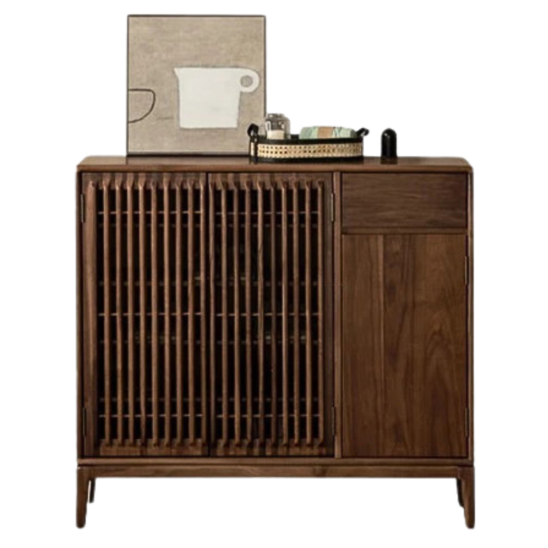 Black Walnut and Ash Wood 2-Door Shoe Cabinet for Entryway - Stylish Shoe Storage Organizer for Hallway, Mudroom, or Apartment Entrance