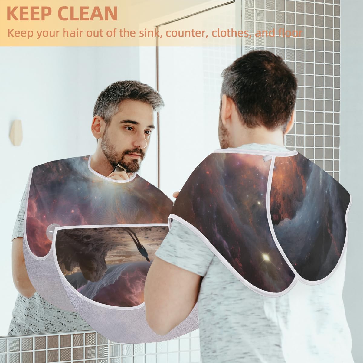 Cosmic Colorful Cloud Beard Shaving Bib for Men - Waterproof Hair Dye Apron & Barber Cape for Beard Trimming, Haircut & Makeup - Perfect for Home Grooming, Salon Use & Gift Giving