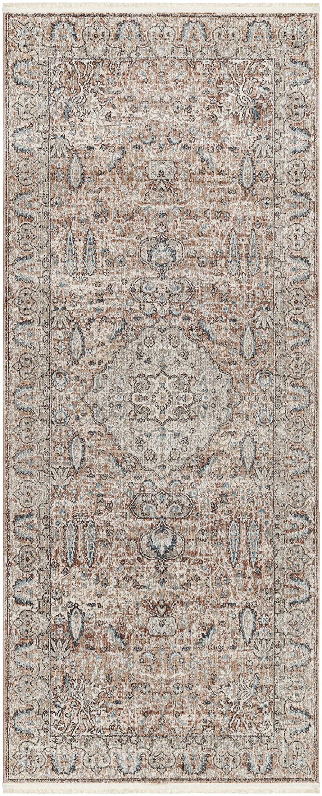 Stylish Hauteloom Suay Hallway & Kitchen Runner Rug - Oriental Traditional Bohemian Design in Light Brown & Light Blue - 2'11