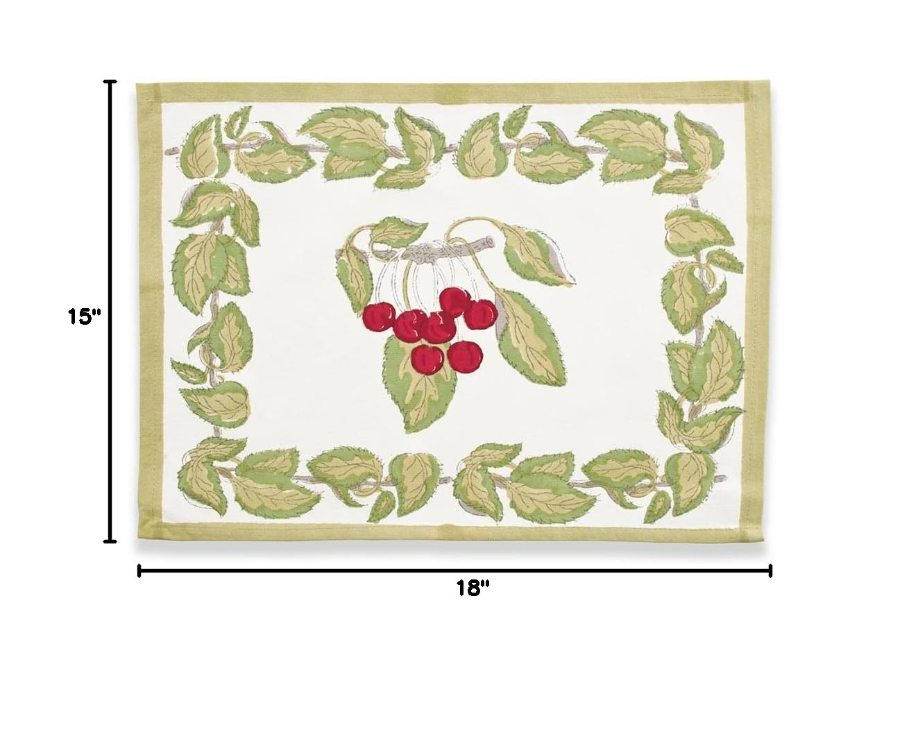 Premium Cherry & Red Green Placemats Set of 6 - 15x18 Inch Waterproof Table Mats for Dining, Kitchen, Party & Holiday Decor - Eco-Friendly Couleur Nature Placemats