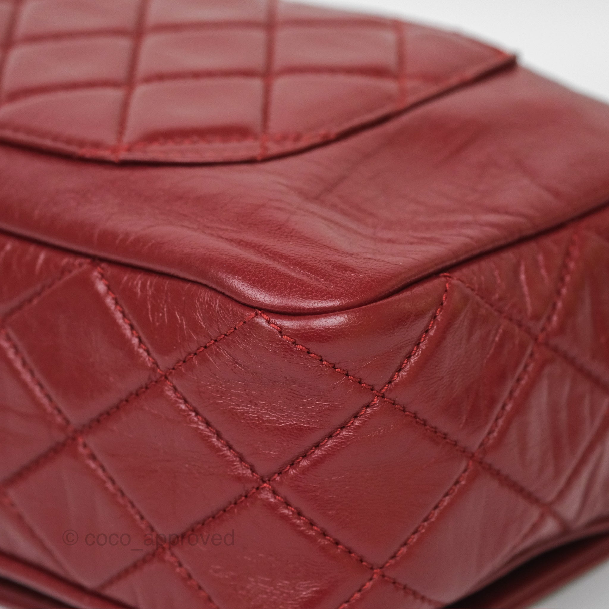 Chanel CC Flap Shoulder Bag in Dark Red Crumpled Leather with Silver Hardware - Luxury Crossbody Bag for Women, Perfect for Date Night & Evening Events