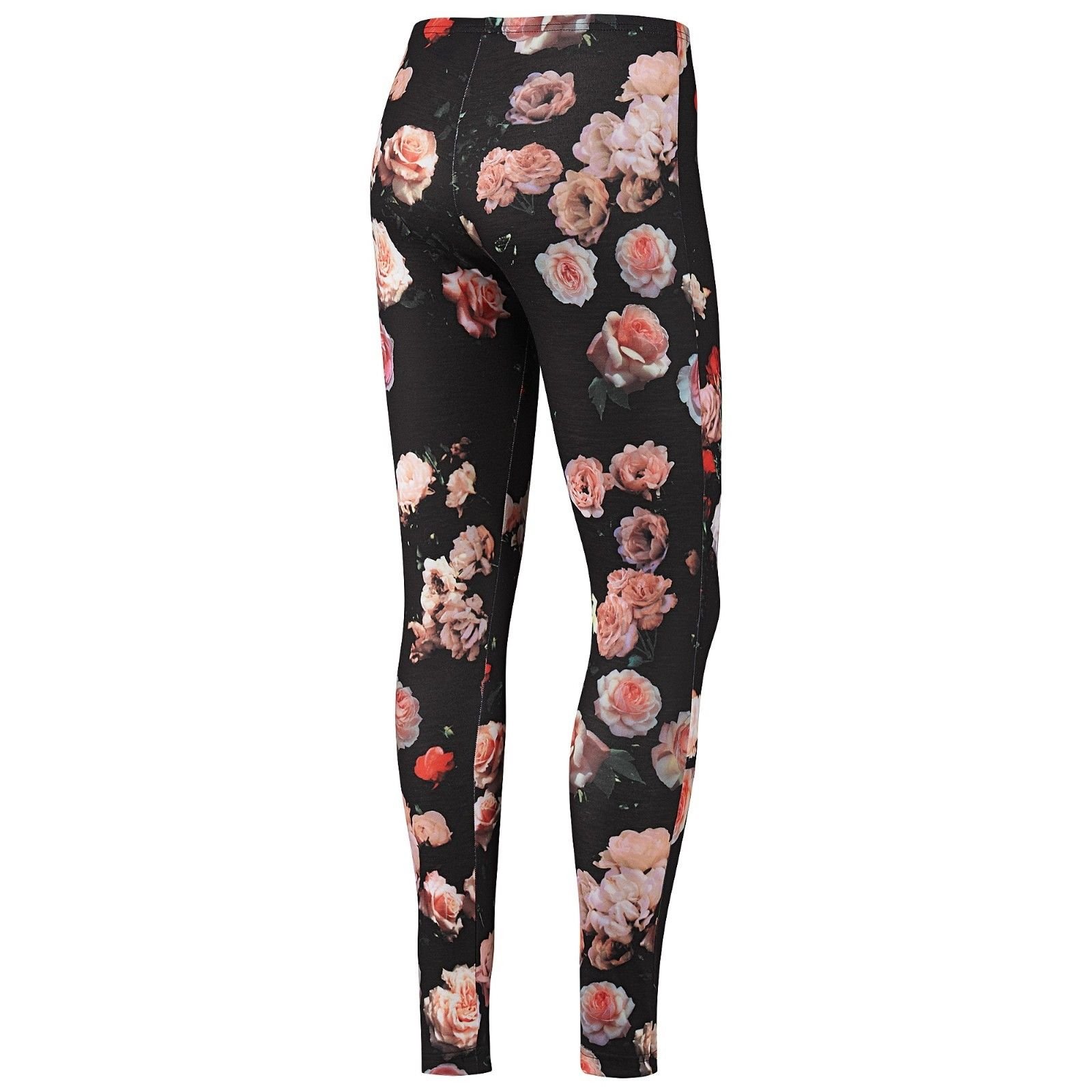 Adidas Originals Women's Trefoil Print High-Waist Yoga Leggings - Black/Rose Floral Design, XS (Size 28) | Gym Workout, Running, Lounge & Casual Wear