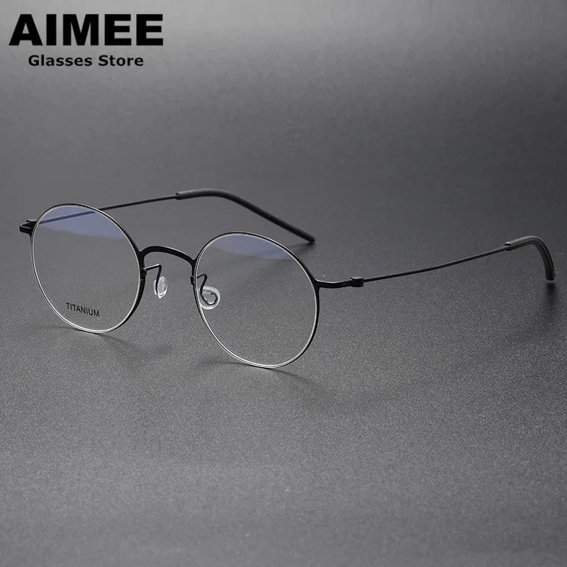 Unisex Round Full Rim Screwless Titanium Eyeglasses Frame 5504 - Lightweight Durable Glasses for Work, Reading & Everyday Wear