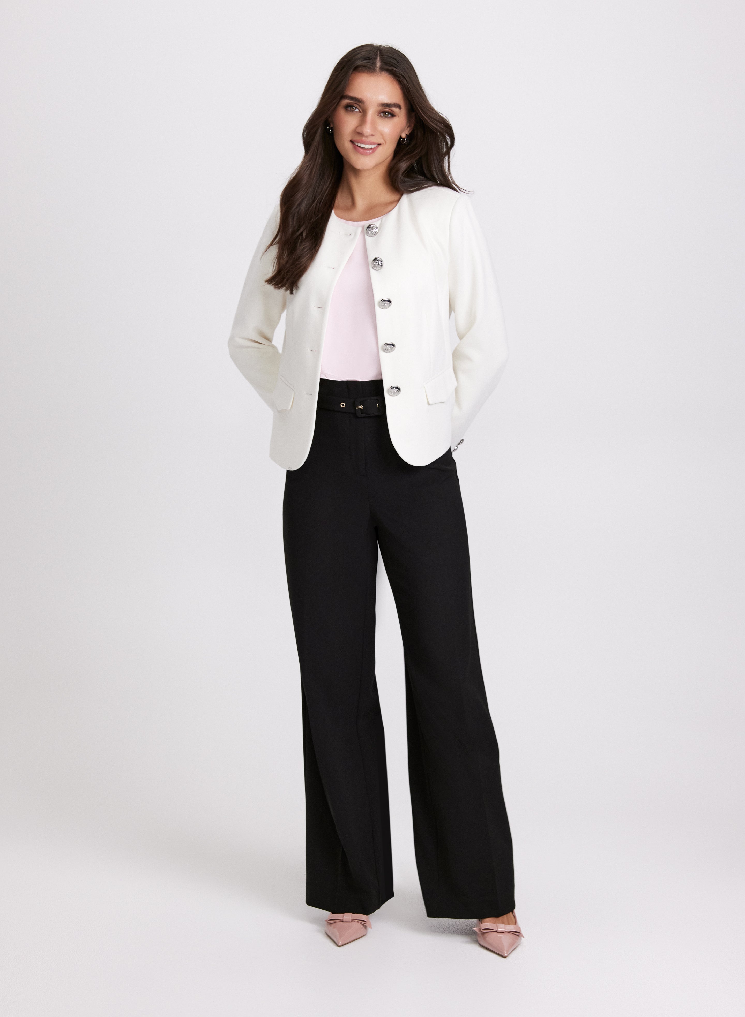 Stylish Faux Suede Jacket & Olivia Wide Leg Pants Set - Women's Trendy Outfit for Casual Wear, Office, and Date Night