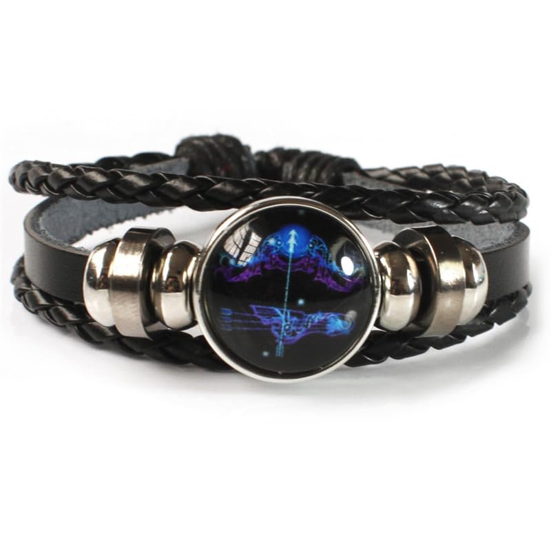 Adjustable Zodiac Sign Spirit Bracelet - 12 Constellation Black Leather Wrap Bracelet for Women & Men | Perfect Christmas & Birthday Jewelry Gift | Ideal for Daily Wear, Meditation & Spiritual Healing