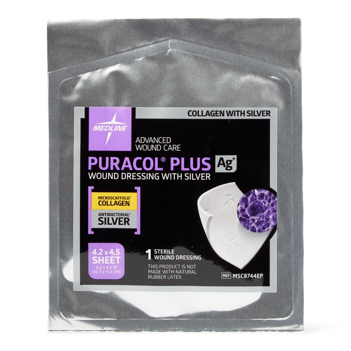 Puracol Plus AG Collagen Dressings, 4.25x4.5 Inches, Box of 10 - Advanced Wound Care for Chronic Ulcers, Burns & Surgical Wounds | Medical Grade Collagen Bandages for Faster Healing