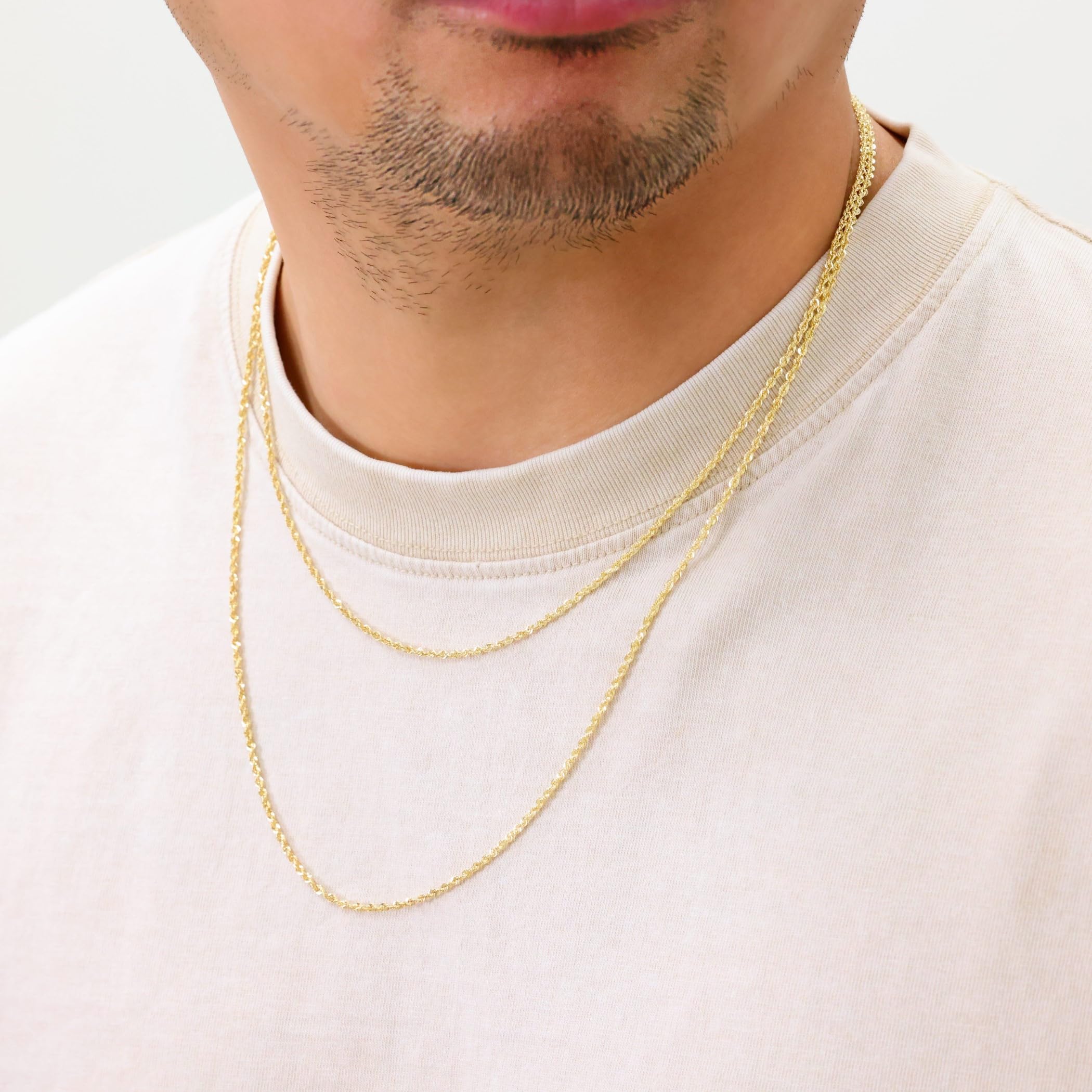 10K Real Yellow Gold 2mm Rope Chain Necklace - Diamond Cut Lightweight Italian Jewelry for Men & Women (16
