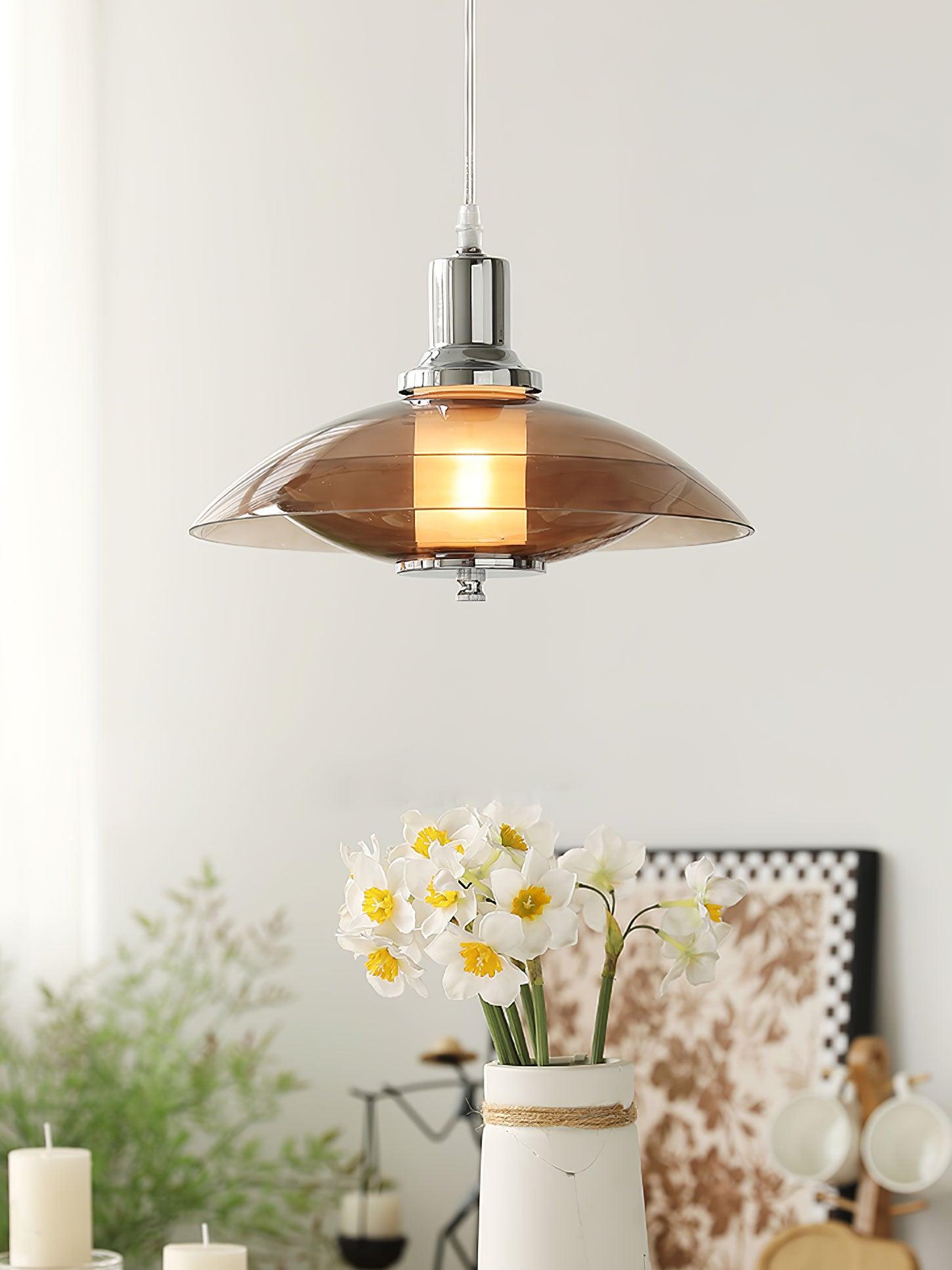 Vintage UFO Flying Saucer Chrome Pendant Light - Modern Industrial Ceiling Fixture for Kitchen Island, Dining Room & Bedroom Lighting