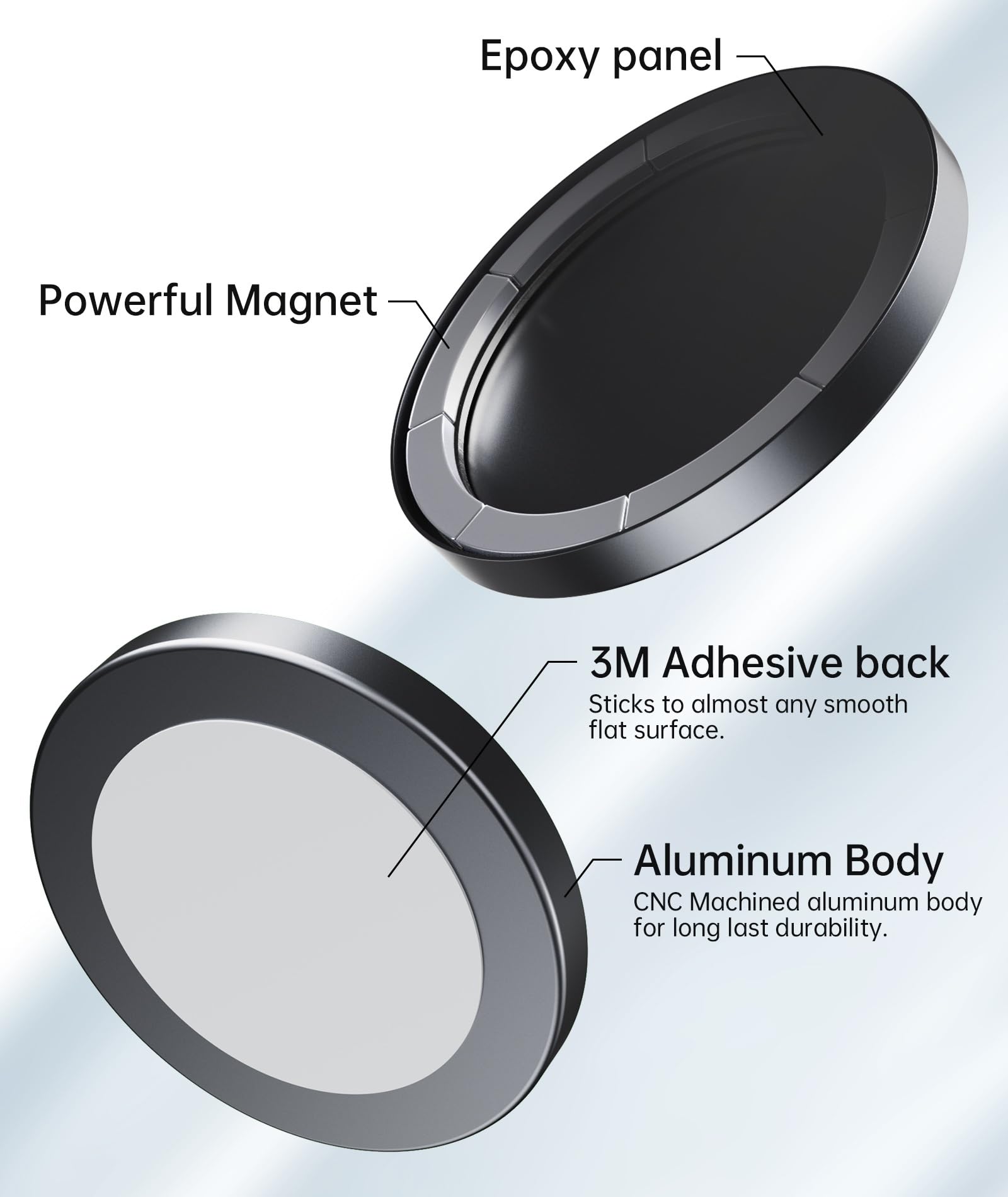 ARLIFE Sticky Magnetic Phone Wall Mount - Compatible with Magsafe iPhone 14/13/12 Mini/Pro/Max, Samsung & All Smartphones with Metal Ring - Strong Magnetic Car Dashboard & Shower Mount Holder for Home, Office, Kitchen, Bathroom Use
